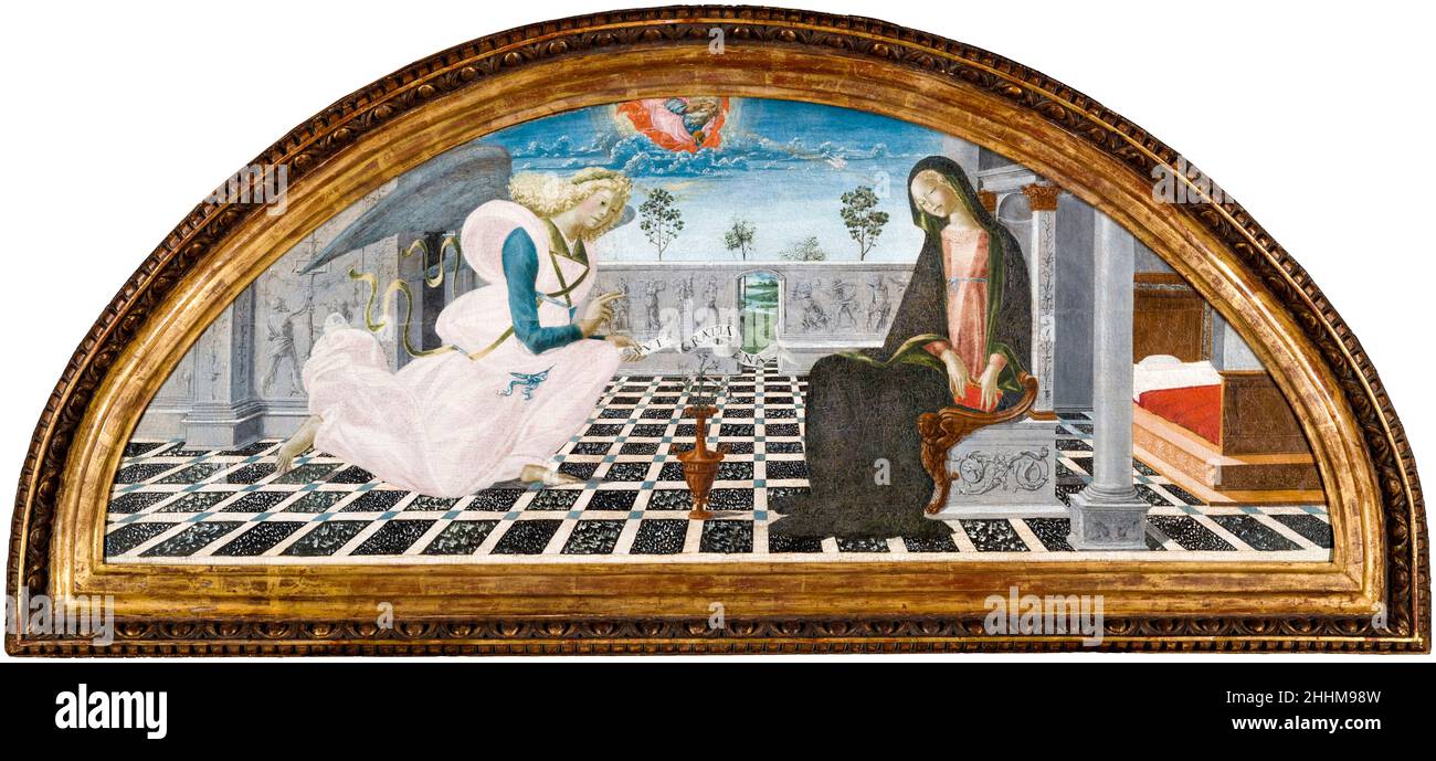 L’Annunciazione, dipinto del 15th secolo di Neroccio de’ Landi, circa 1480 Foto Stock