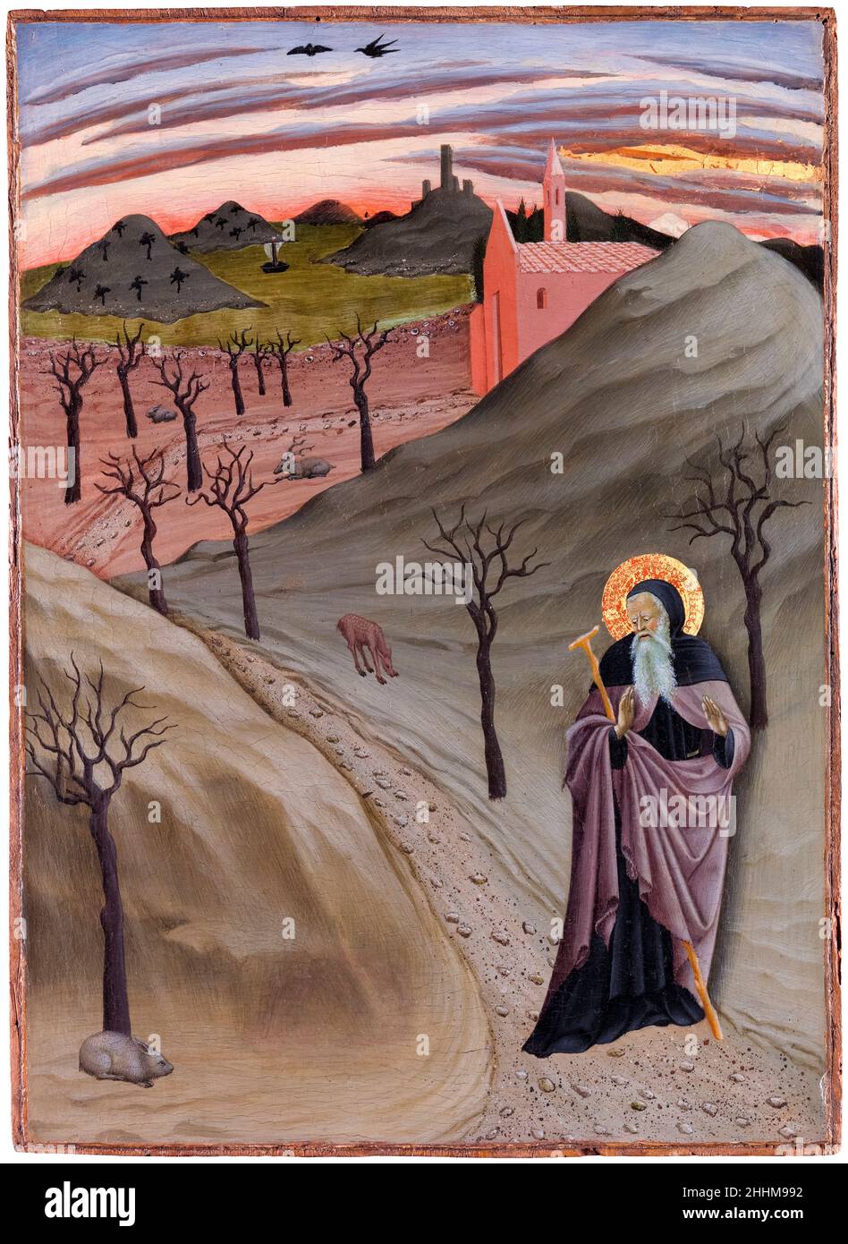 Sant'Antonio Abate nella natura, dipinto dal Maestro del Trittico dell'Ostservoanza, circa 1435 Foto Stock