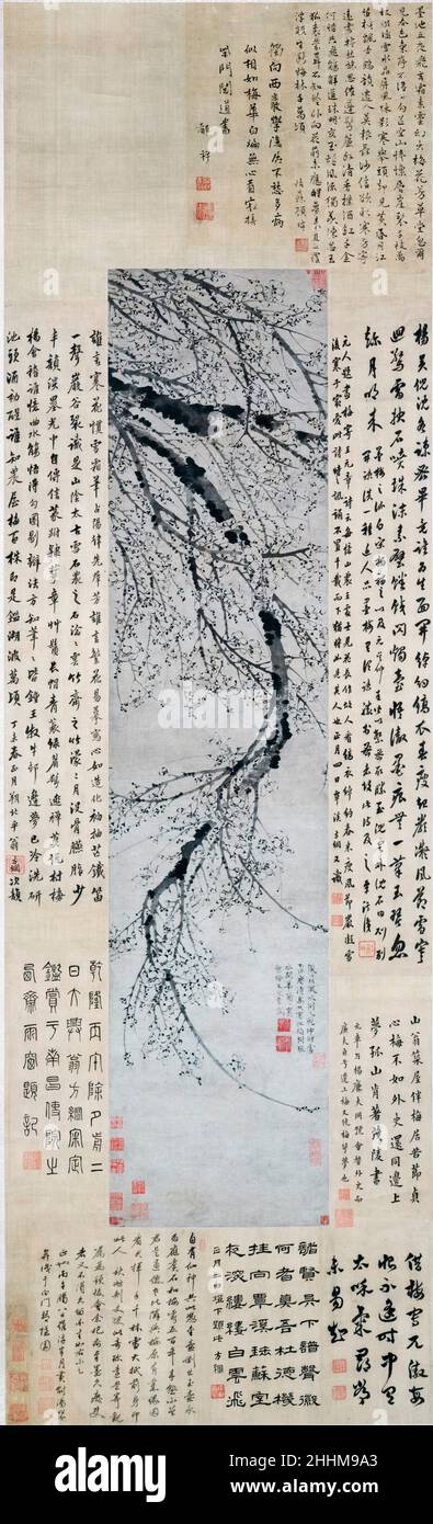 Inchiostro prugna, 14th secolo cinese rotolo appeso di Wang Mian, 1350-1359 Foto Stock