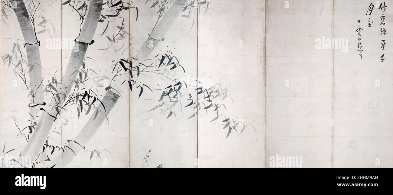 Bambù Moonlight, dipinto su uno schermo pieghevole di Ike no Taiga, 1758-1760 Foto Stock
