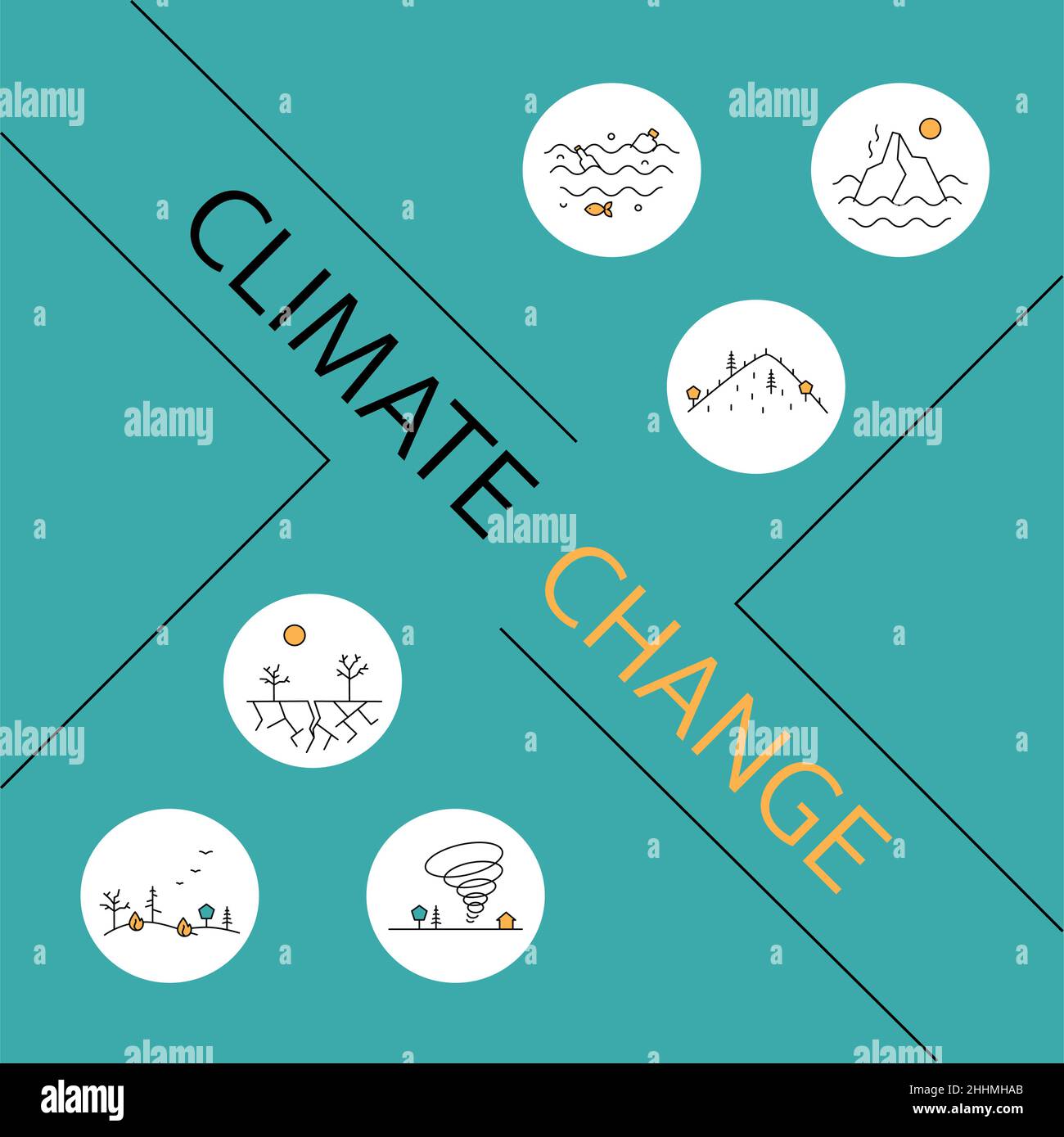 Illustrazione vettoriale con icone di cambiamento climatico impostate Illustrazione Vettoriale