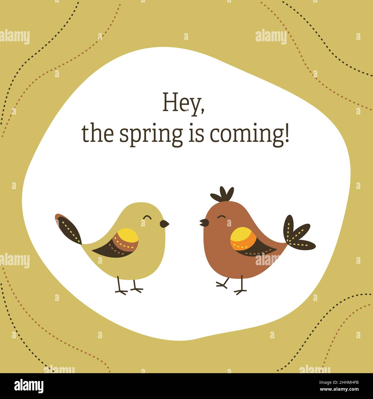 Illustrazione vettoriale di cartone animato due uccelli. La primavera sta arrivando. Illustrazione Vettoriale