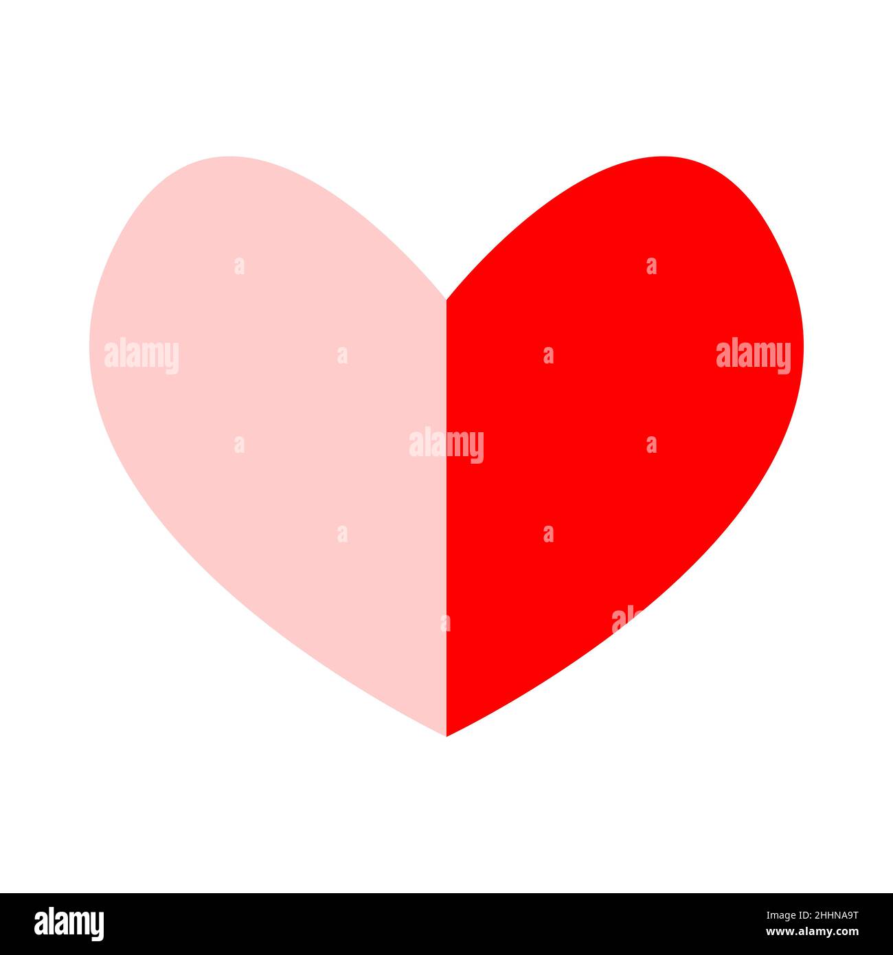Rosa e rossa due metà di cuore collegate insieme. Disegno grafico a forma di cuore isolato. Cartello di San Valentino. Icona Web a due colori. Romantico amore sym Illustrazione Vettoriale