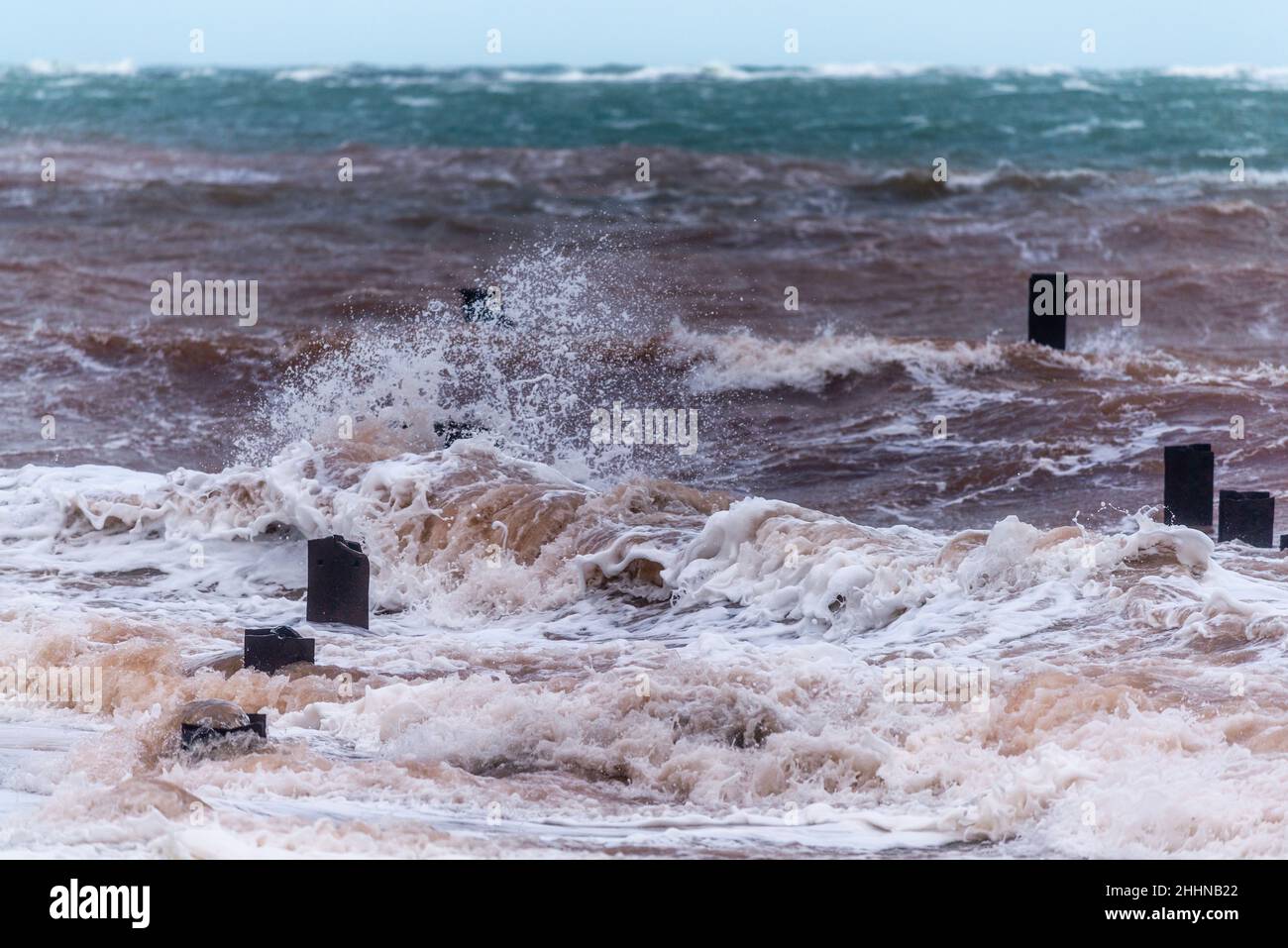 Forti tempeste invernali hi l'unica isola tedesca d'alto mare Heligoland nel Mare del Nord, Germania settentrionale, Europa centrale Foto Stock