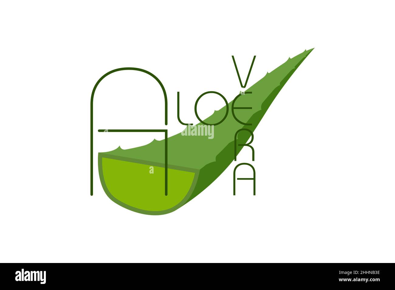 Icona con il logo verde Aloe vera per l'etichetta del prodotto biologico naturale. Aloe vera foglia segno per cosmetico o crema idratante modello di confezionamento. Illustrazione Vettoriale