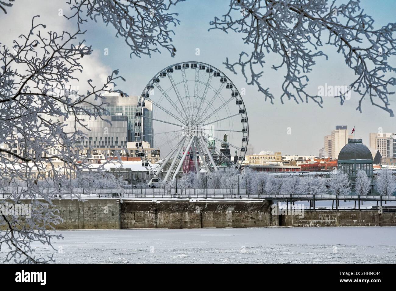 Città di Montreal, Quebec durante un'onda fredda invernale. Foto Stock