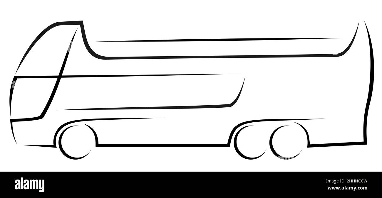 Logo nero di un autobus turistico hop-on hop-off con tre assi e due ponti per le crociere in città Foto Stock