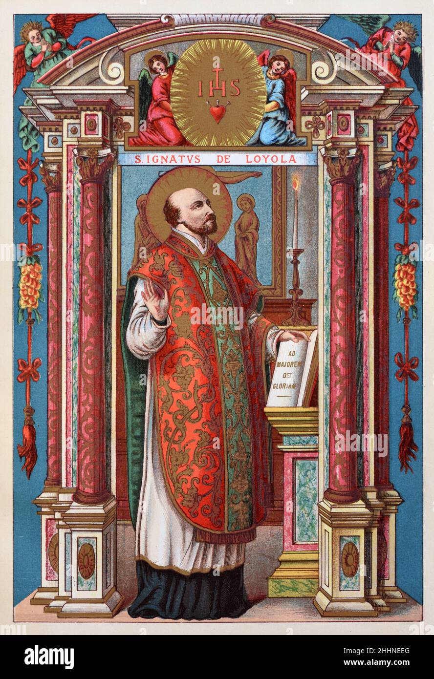 Sant'Ignazio di Loyola (c1491-1556) sacerdote spagnolo e co-fondatore dei Gesuiti. Chromolithograph di Butler's Lives of the Saints, edizione 1887. Foto Stock