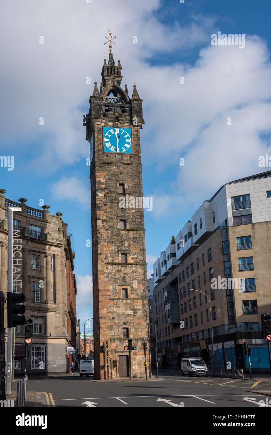 Tolbooth Clock Tower, Glasgow Cross, Glasgow Scotland. Foto Stock
