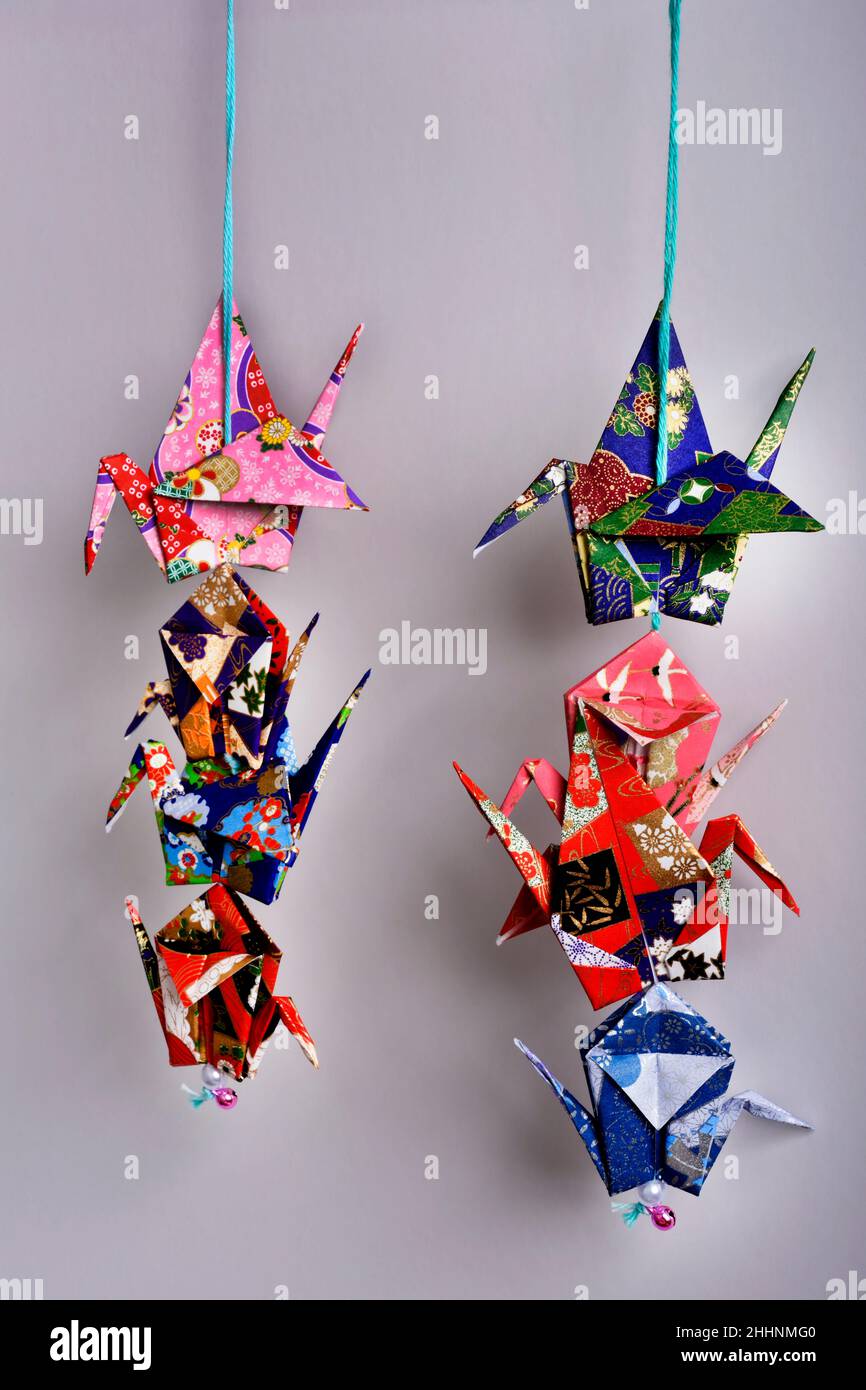 Carta Origami gru uccelli Foto Stock