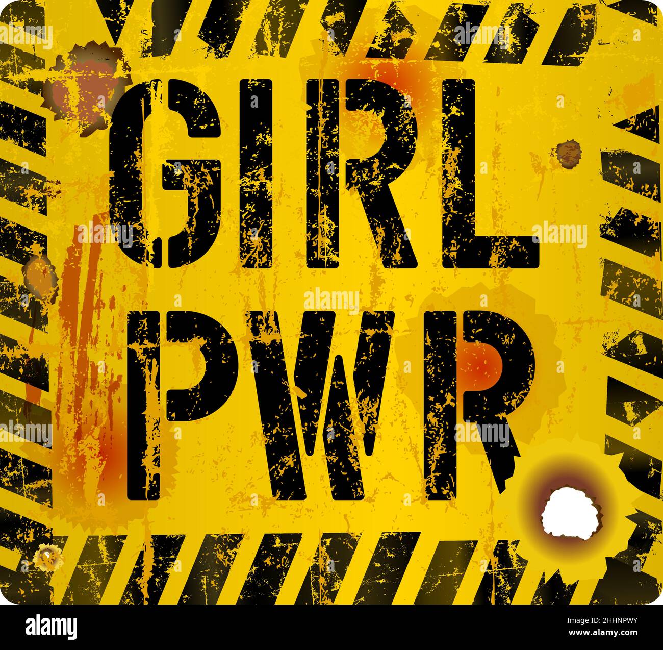 segno di potenza ragazza, indossato e grungo, illustrazione vettoriale scalabile, grafica immaginaria Illustrazione Vettoriale