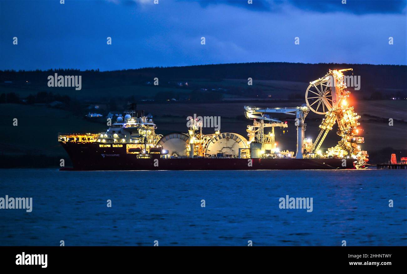 Cabinovaggio nave ormeggiata in Scozia Foto Stock