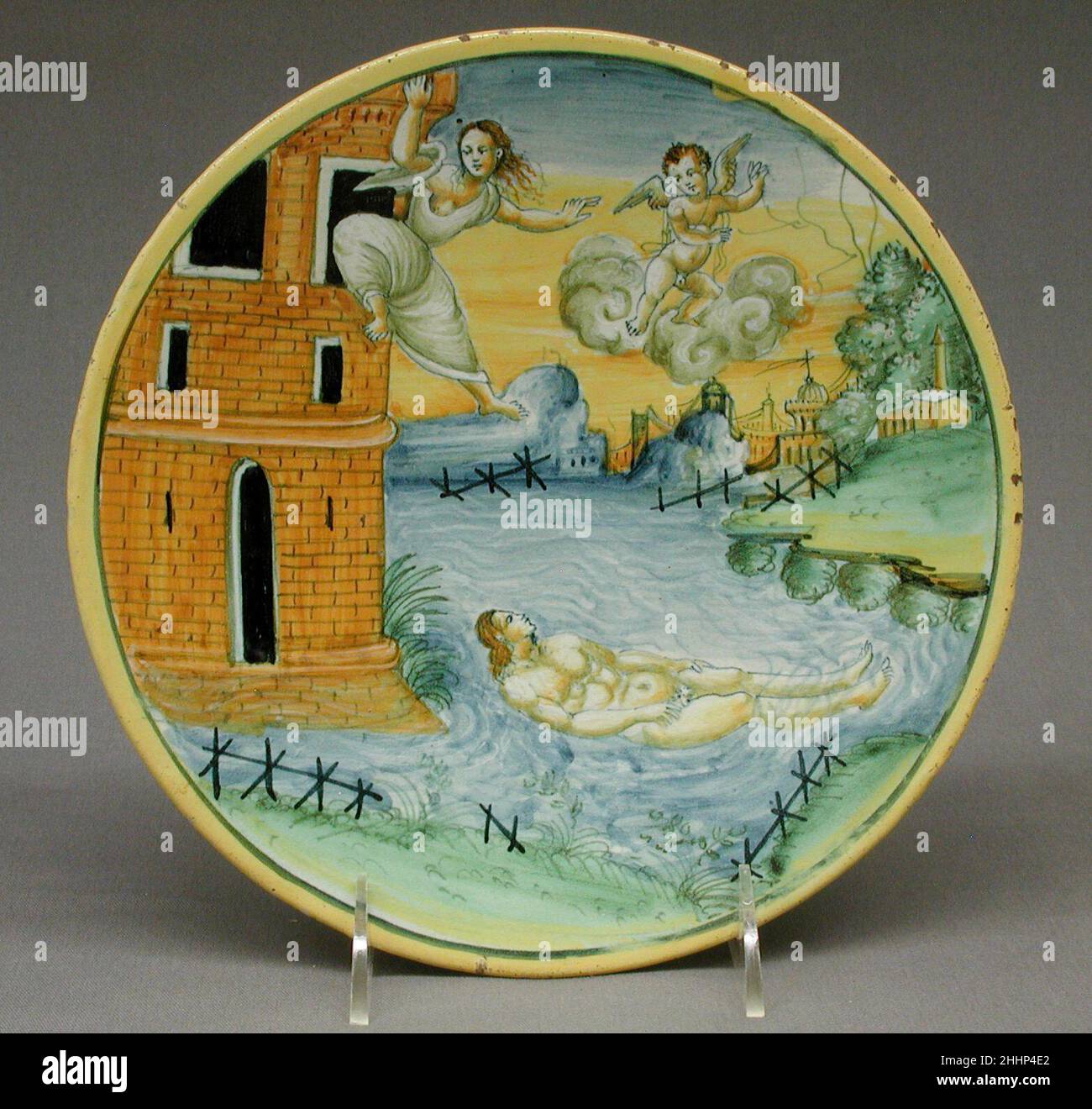 Piatto del 1545 italiano, Urbino. Piatto. Italiano, Urbino. Del 1545. Maiolica (terracotta stagnata). Ceramica-ceramica Foto Stock