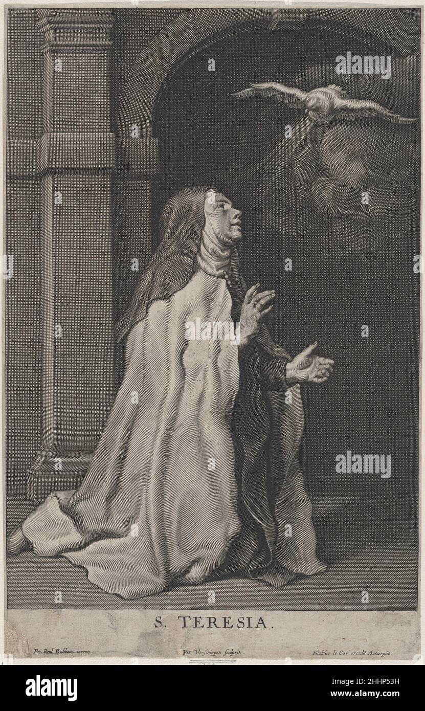 La visione della dove ca di Santa Teresa d'Avila. 1650 Pierre van Schuppen. La visione della dove di Santa Teresa d'Avila. Pierre van Schuppen (Fiammingo, Anversa 1627–1702 Parigi). CA. 1650. Incisione; secondo stato di due. Nicolas le Cat (fiammingo, attivo Anversa, ca. 1650). Stampa Foto Stock