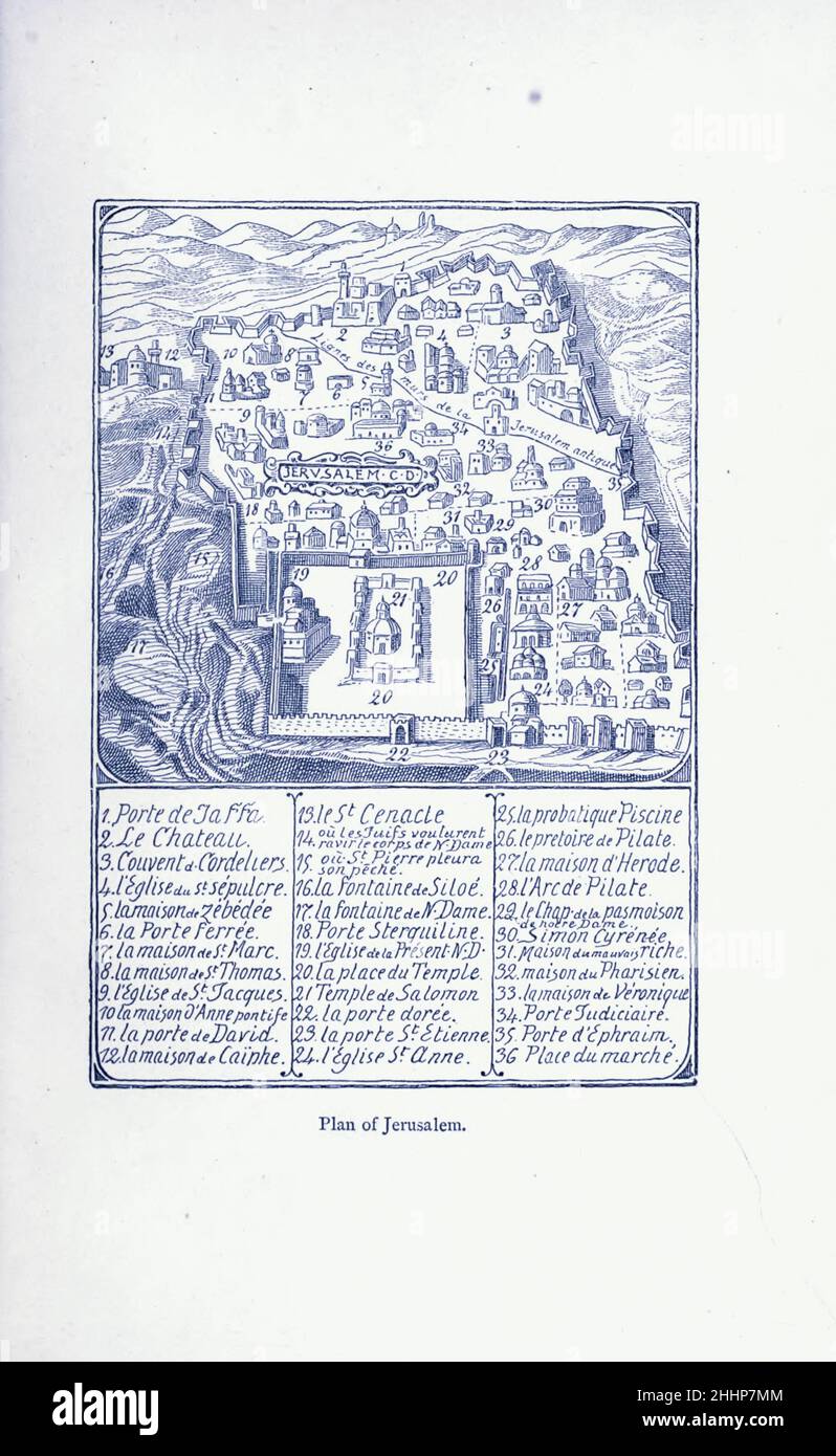 Piano di Gerusalemme dall'esplorazione del mondo, Viaggi celebrati e viaggiatori, Viaggi celebrati da Jules Verne nonfiction. Pubblicato in tre volumi dal 1878 al 1880, i viaggi celebrati e viaggiatori è una storia degli esploratori e avventurieri che viaggiarono fino alle lontane aree del globo, scoprirono le meraviglie di terre esotiche e riempirono gli spazi vuoti sulla mappa del mondo. Con illustrazioni di L. Benet e P. Philippoteaux, Foto Stock