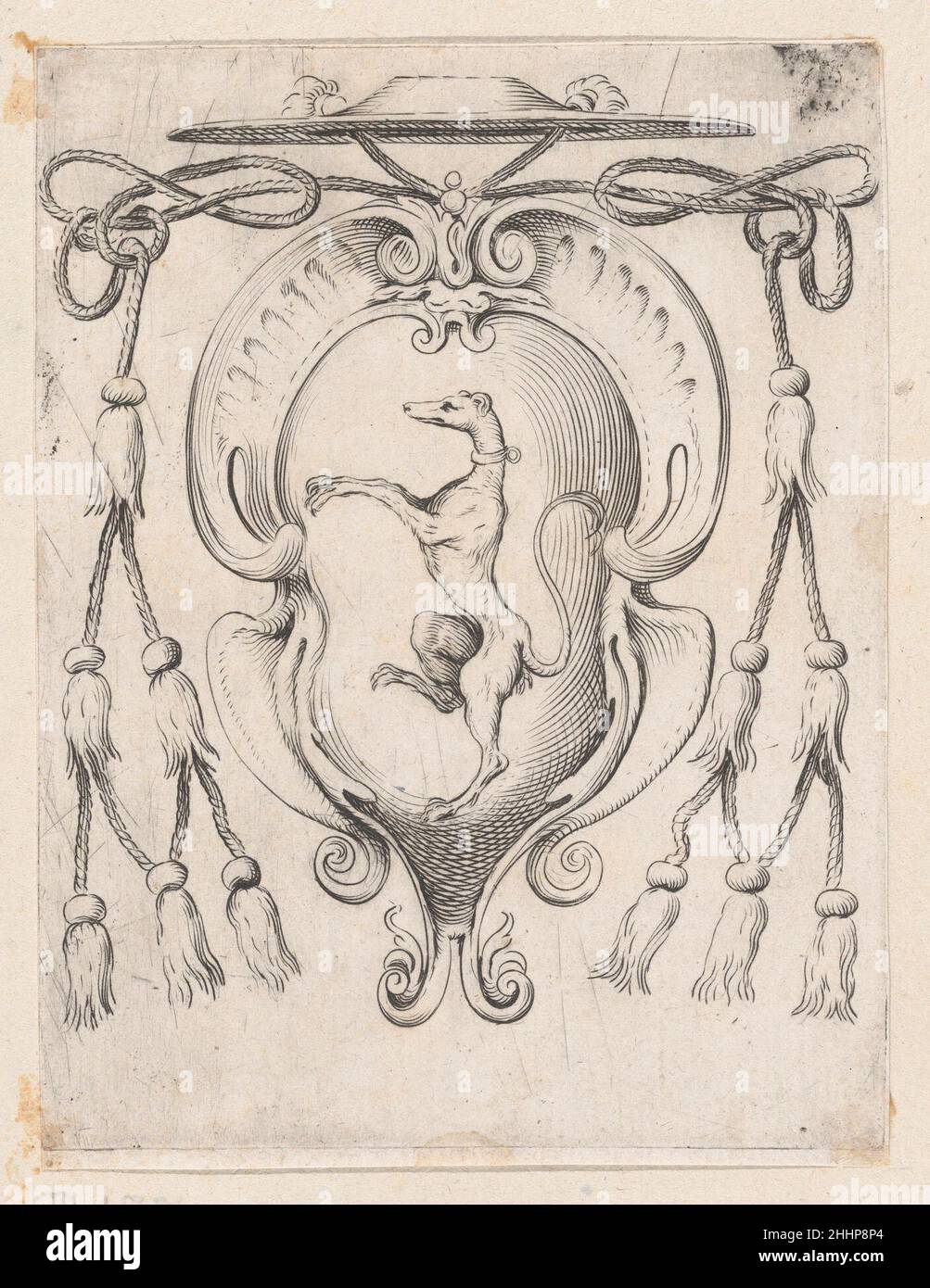 Stemma di un cardinale della Famiglia Sampieri 1590–95 Agostino Carracci italiano. Stemma di un cardinale della Famiglia Sampieri. Agostino Carracci (Bologna 1557–1602 Parma). 1590–95. Incisione. Stampa Foto Stock