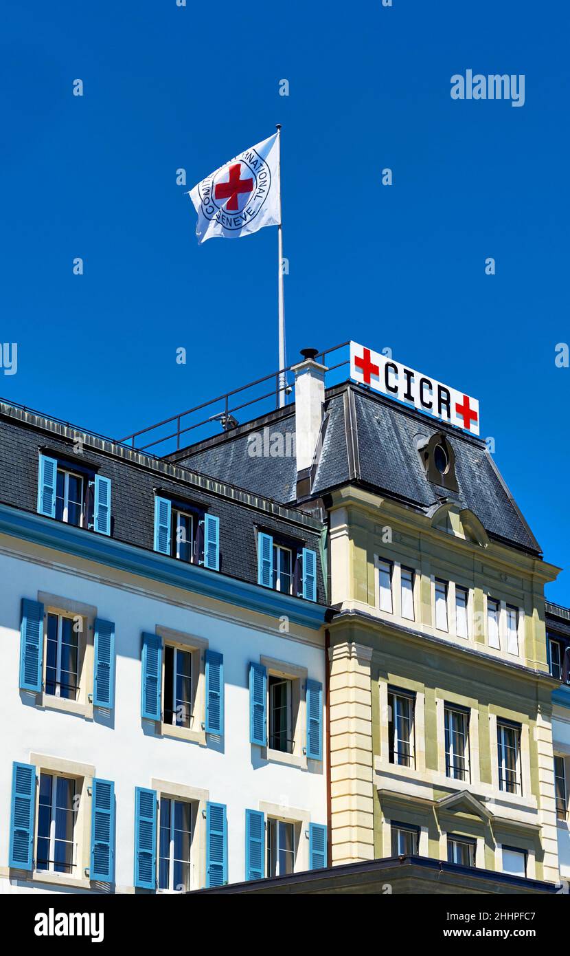 Visualizza la sede ufficiale dell'organizzazione della Croce Rossa a Ginevra Foto Stock