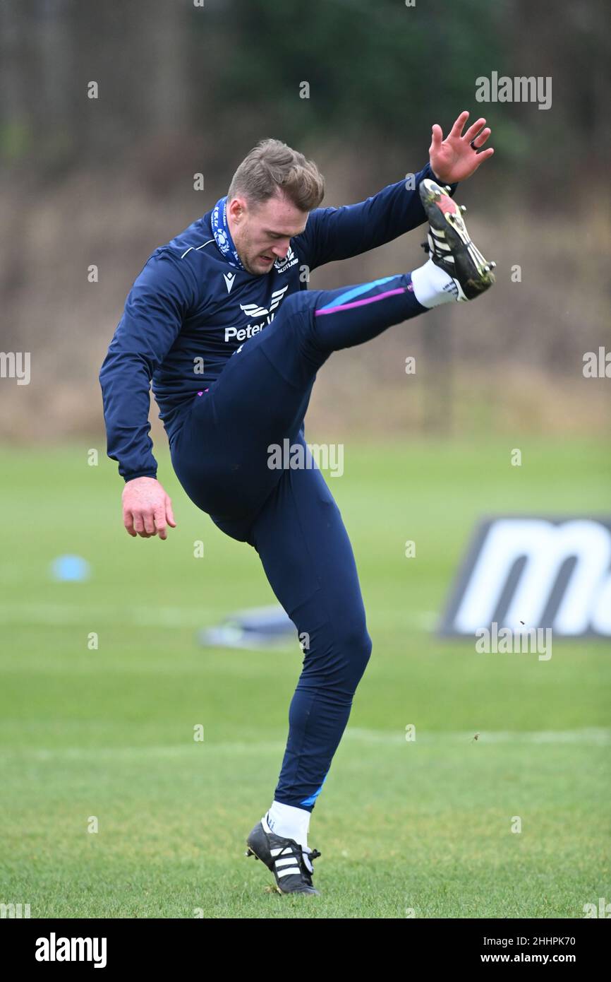 Oriam Sports Centre Edinburgh.Scotland.UK.25th Jan 21 Scotland Rugby Captain Stuart Hogg durante una sessione di allenamento di rugby in Scozia. Credit: eric mccowat/Alamy Live News Foto Stock