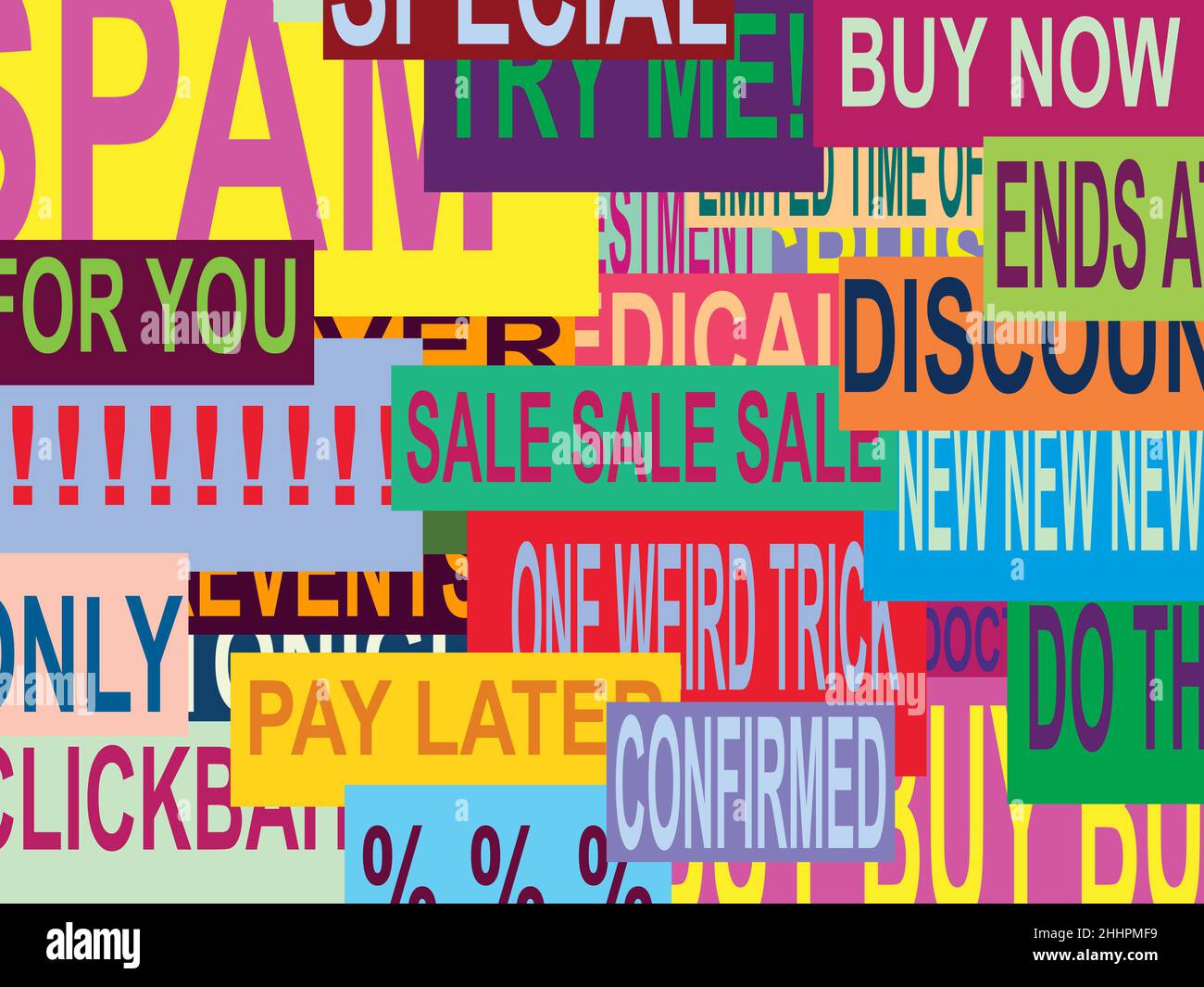 Un muro di spam e pubblicità via e-mail Foto Stock