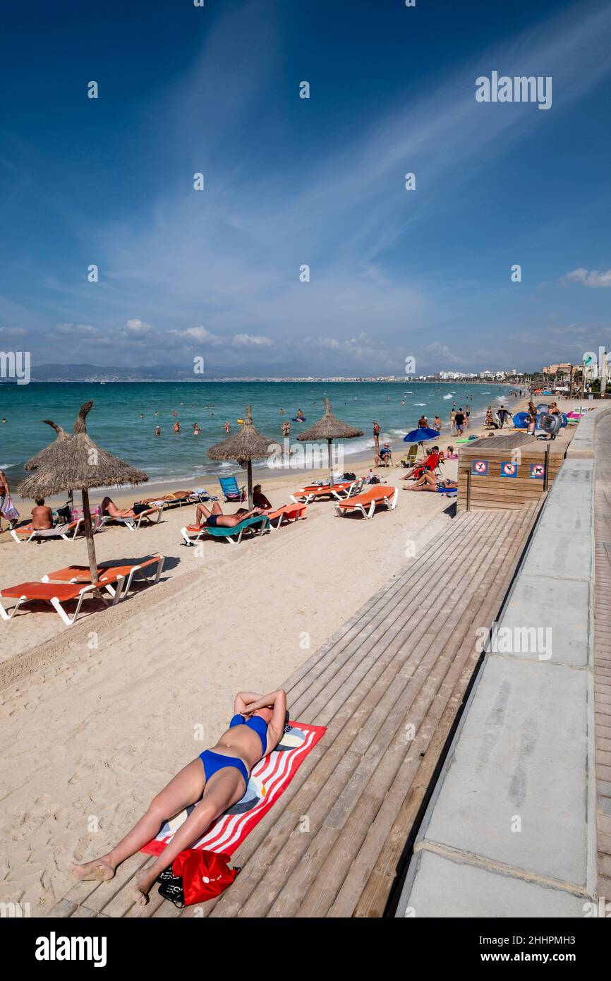 El Arenal Beach, Llucmajor, Mallorca, Isole Baleari, Spagna Foto Stock