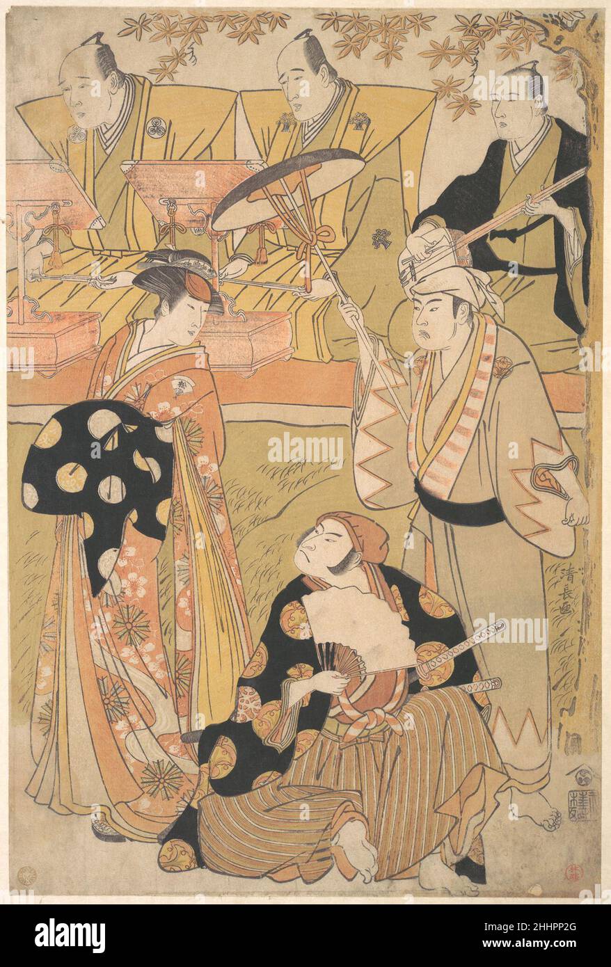 Onoe Matsususuke i come un Oiran si trova a sinistra, parlando con Nakamura Nakazo i come un Samurai ca. 1788 Torii Kiyonaga giapponese. Onoe Matsususuke i come un Oiran si trova a sinistra, parlando con Nakamura Nakazo i come un Samurai. Torii Kiyonaga (giapponese, 1752–1815). Giappone. CA. 1788. Stampa woodblock; inchiostro e colore su carta. Periodo Edo (1615–1868). Stampa Foto Stock Onoe Matsususuke i come un Oiran si trova a sinistra, parlando con Nakamura Nakazo i come un Samurai ca. 1788 Torii Kiyonaga giapponese. Onoe Matsususuke i come un Oiran si trova a sinistra, parlando con Nakamura Nakazo i come un Samurai. Torii Kiyonaga (giapponese, 1752–1815). Giappone. CA. 1788. Stampa woodblock; inchiostro e colore su carta. Periodo Edo (1615–1868). Stampa Foto Stock