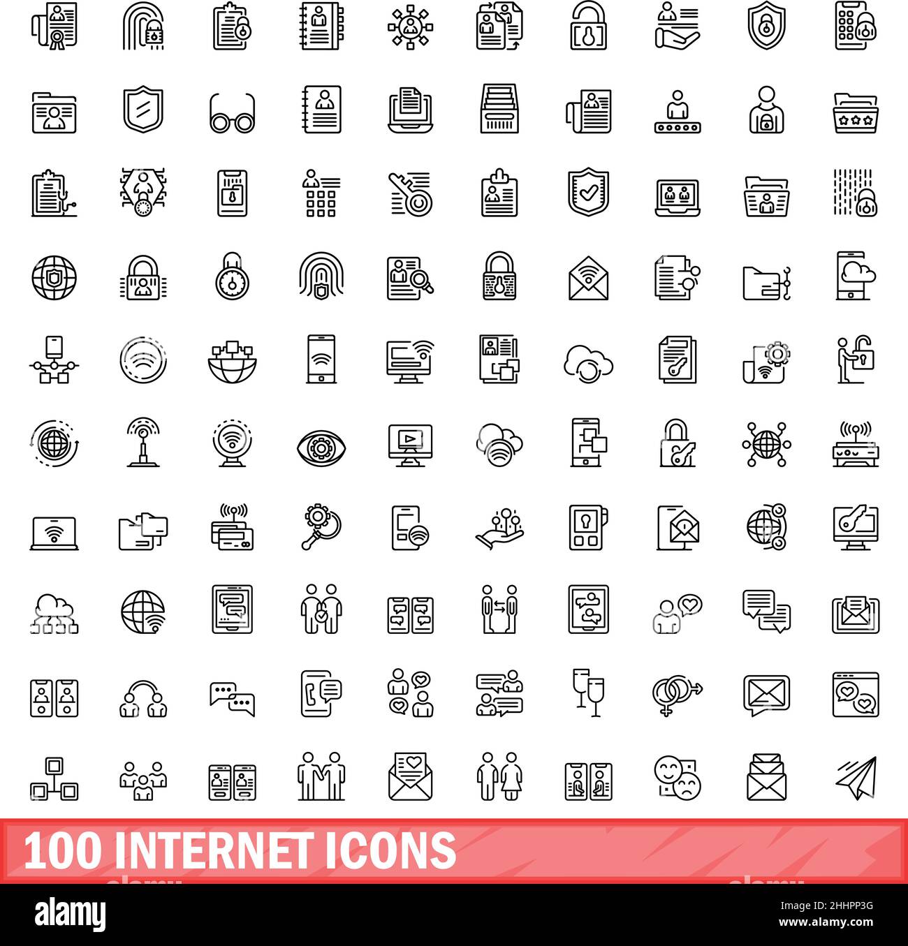 100 icone internet impostate. Illustrazione di 100 icone Internet vettore isolato su sfondo bianco Illustrazione Vettoriale