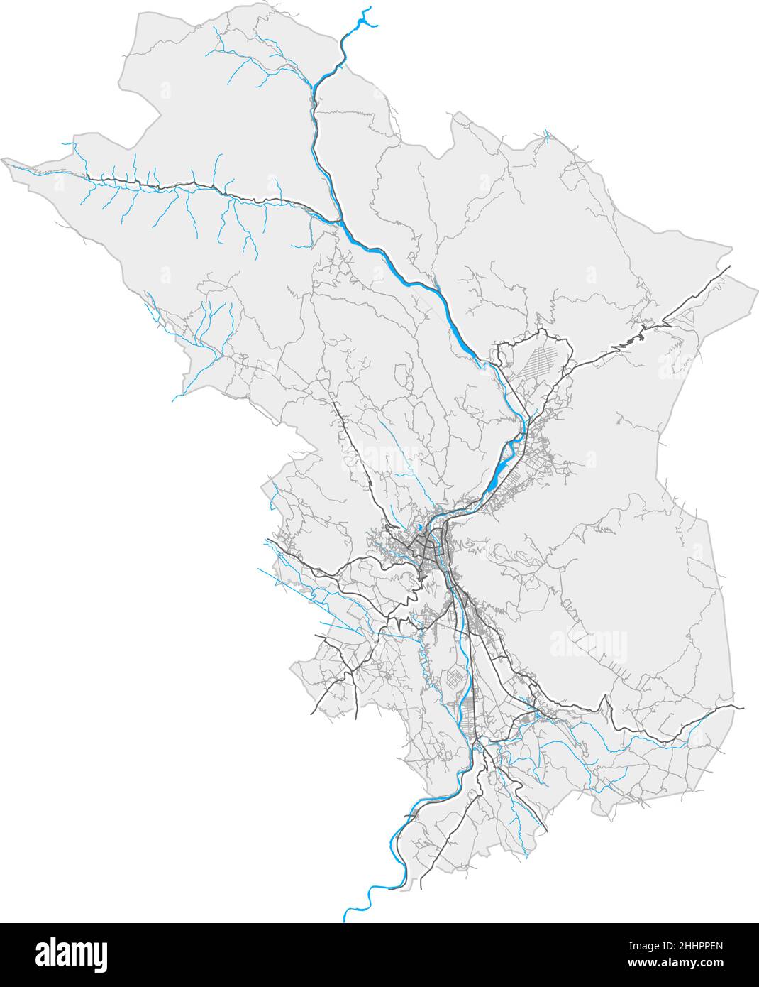 Mostar, Canton Erzegovina-Neretva, BosniaandErzegovina mappa vettoriale ad alta risoluzione con confini della città e percorsi modificabili. Contorni bianchi per la r. Principale Illustrazione Vettoriale