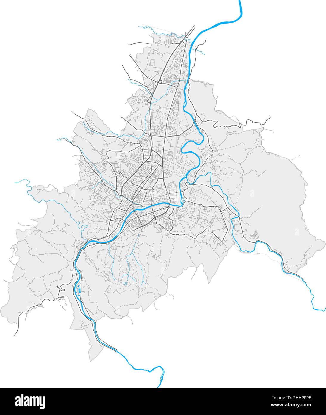 Banjaluka, Republika Srpska, BosniaandErzegovina mappa vettoriale ad alta risoluzione con confini della città e percorsi modificabili. Contorni bianchi per le strade principali. M Illustrazione Vettoriale