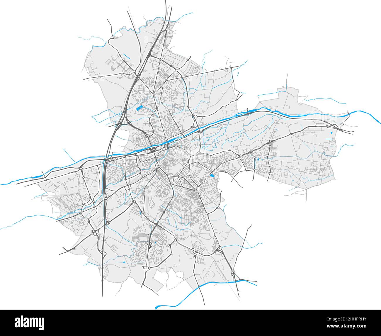 Perpignan, Pyrénées-Orientales, Francia mappa vettoriale ad alta risoluzione con confini della città e percorsi modificabili. Contorni bianchi per le strade principali. Molti dettagli Illustrazione Vettoriale