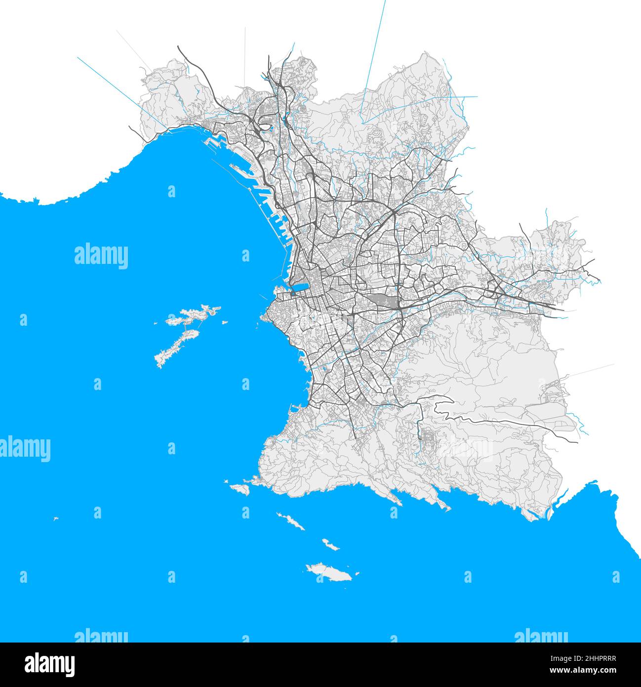 Marsiglia, Bouches-du-Rhône, Francia mappa vettoriale ad alta risoluzione con confini della città e percorsi modificabili. Contorni bianchi per le strade principali. Molti dettagli p Illustrazione Vettoriale