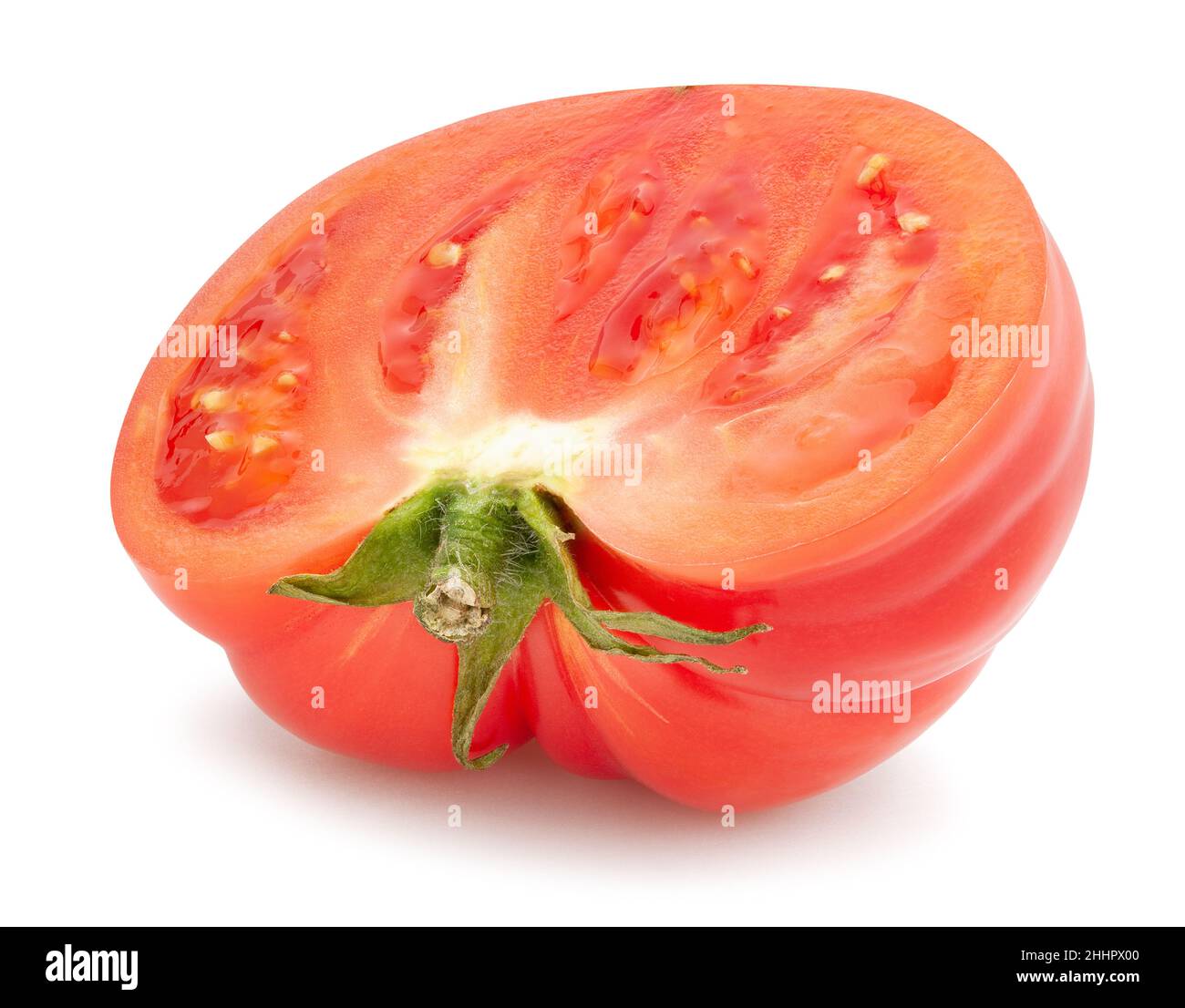 Tagliate a fette di pomodoro rosa percorso isolato su bianco Foto Stock