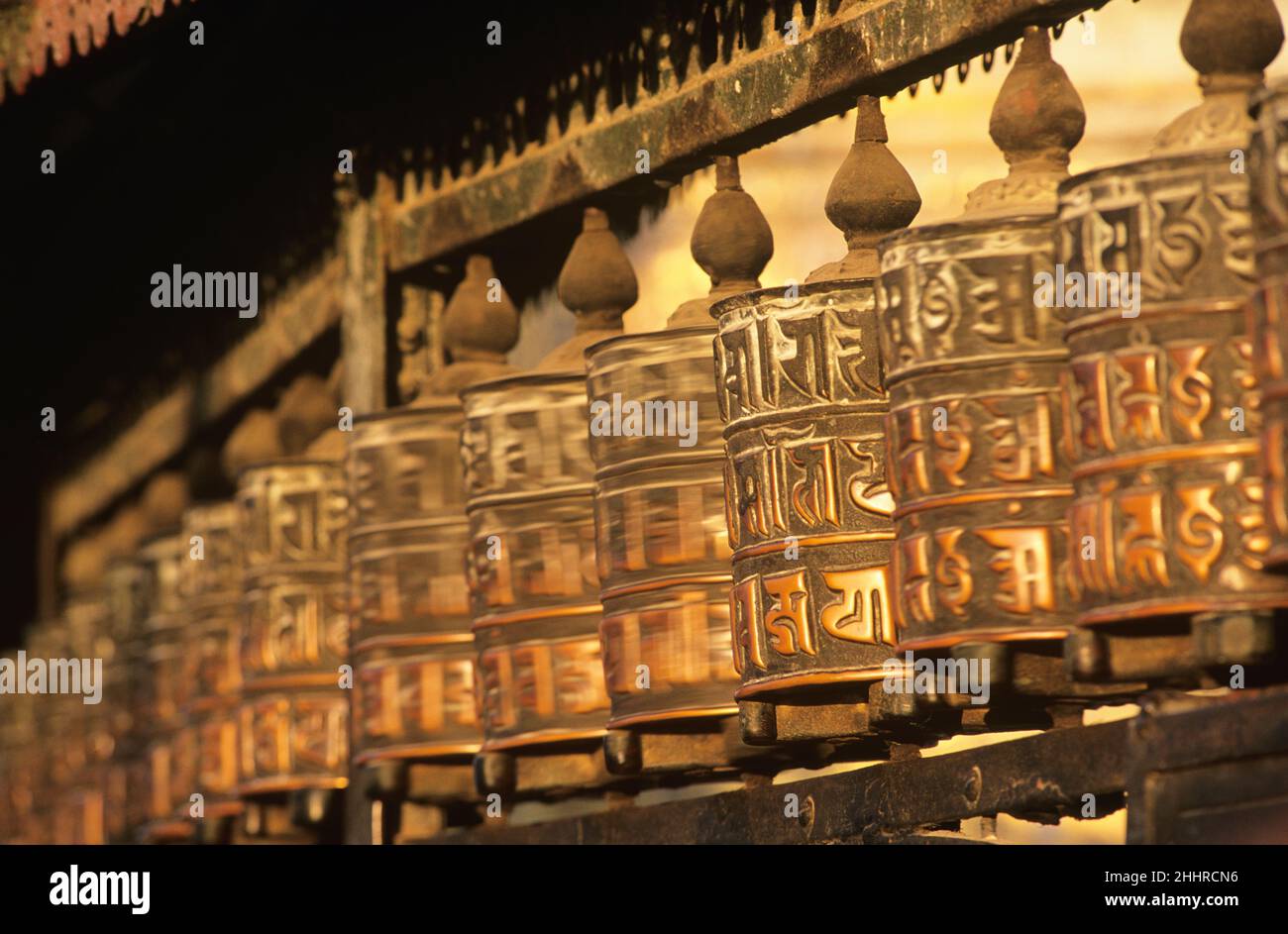 Ruote di preghiera, Tempio di Swayambhunath, Nepal Foto Stock