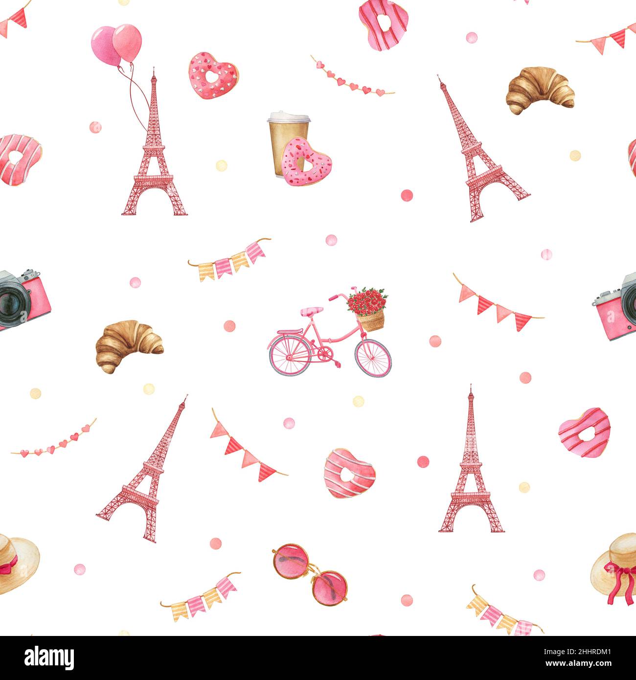 Romantico acquerello disegnato a mano motivo senza cuciture Foto Stock