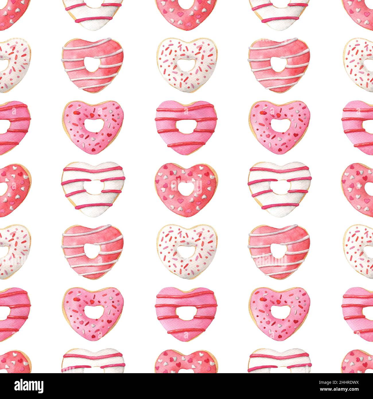 Acquerello a forma di cuore ciambelle senza cuciture pattern Foto Stock