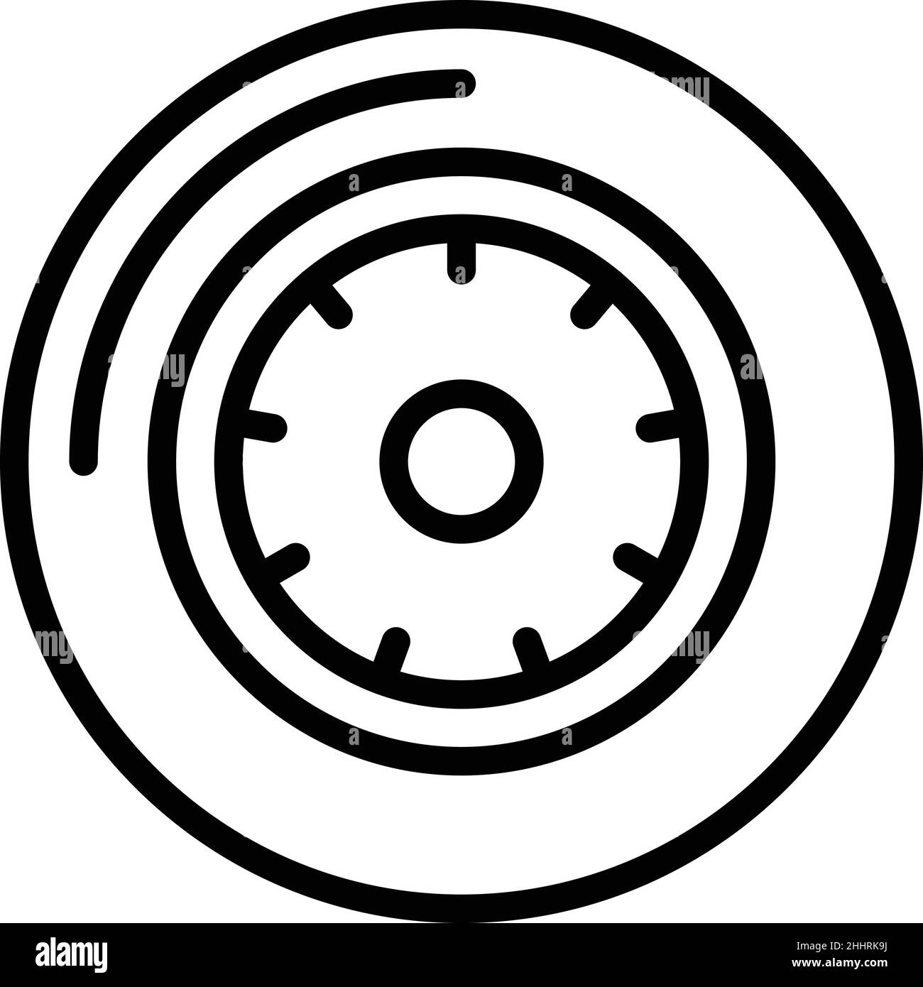 Icona ruota in alluminio vettore contorno. Pneumatico per auto. Acciaio cromato Illustrazione Vettoriale