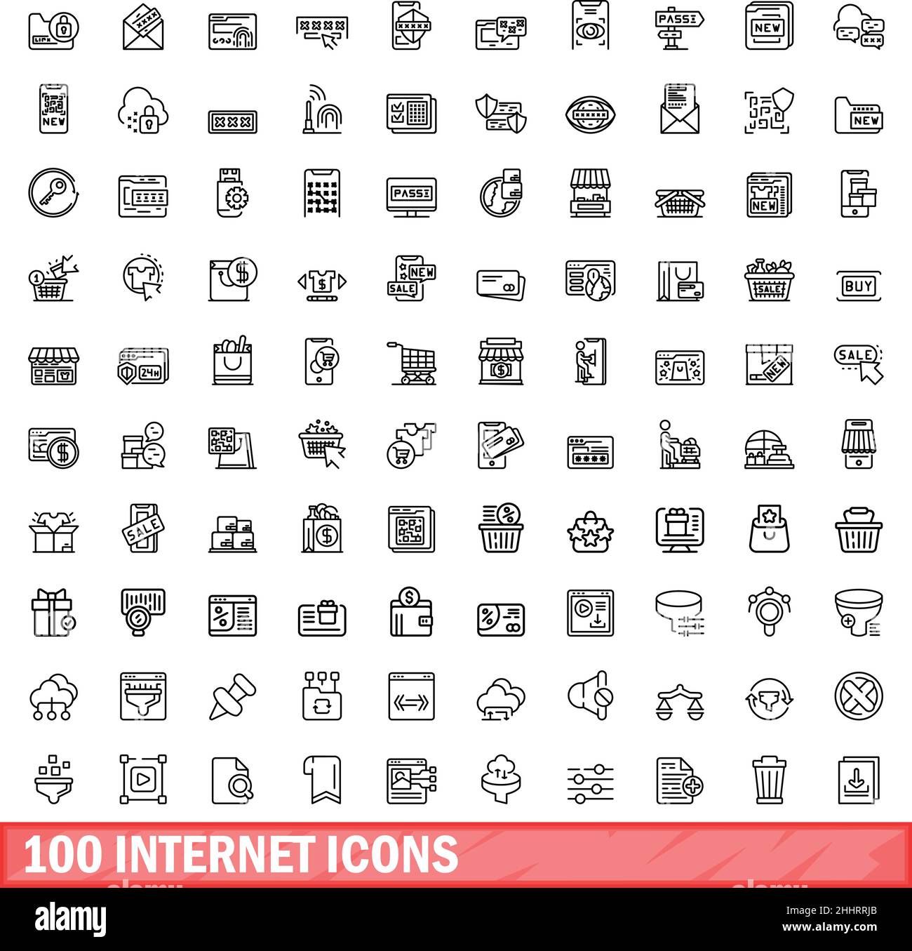 100 icone internet impostate. Illustrazione di 100 icone Internet vettore isolato su sfondo bianco Illustrazione Vettoriale