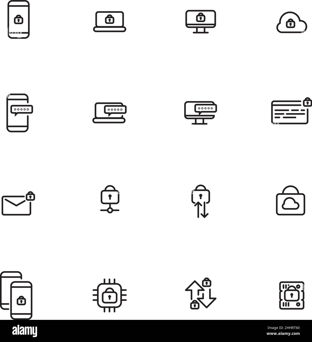 Icone di sicurezza informatica, serie di icone vettoriali Illustrazione Vettoriale