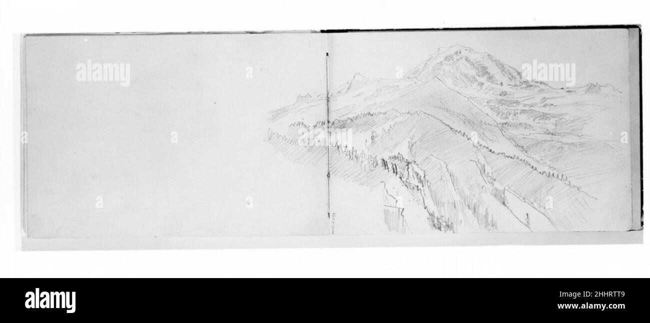 Hills and Mountains (da Sketchbook X) 1885 William Trost Richards American questo libro contiene cinquantuno disegni in grafite e inchiostro, principalmente di paesaggio del Pacifico nord-occidentale e soggetti marini. L’aggiunta alla collezione del Museo di questo e di un altro schemchbook (1992,2.1) del paesaggio e dei soggetti marini del New England e della Pennsylvania di Richards completa virtualmente una rappresentazione della gamma dei risultati grafici dell’artista. I libri sono notevoli sia per composizioni altamente rifinite che per pagine di note rapide probabilmente prese durante le passeggiate attraverso la campagna. Il Foto Stock