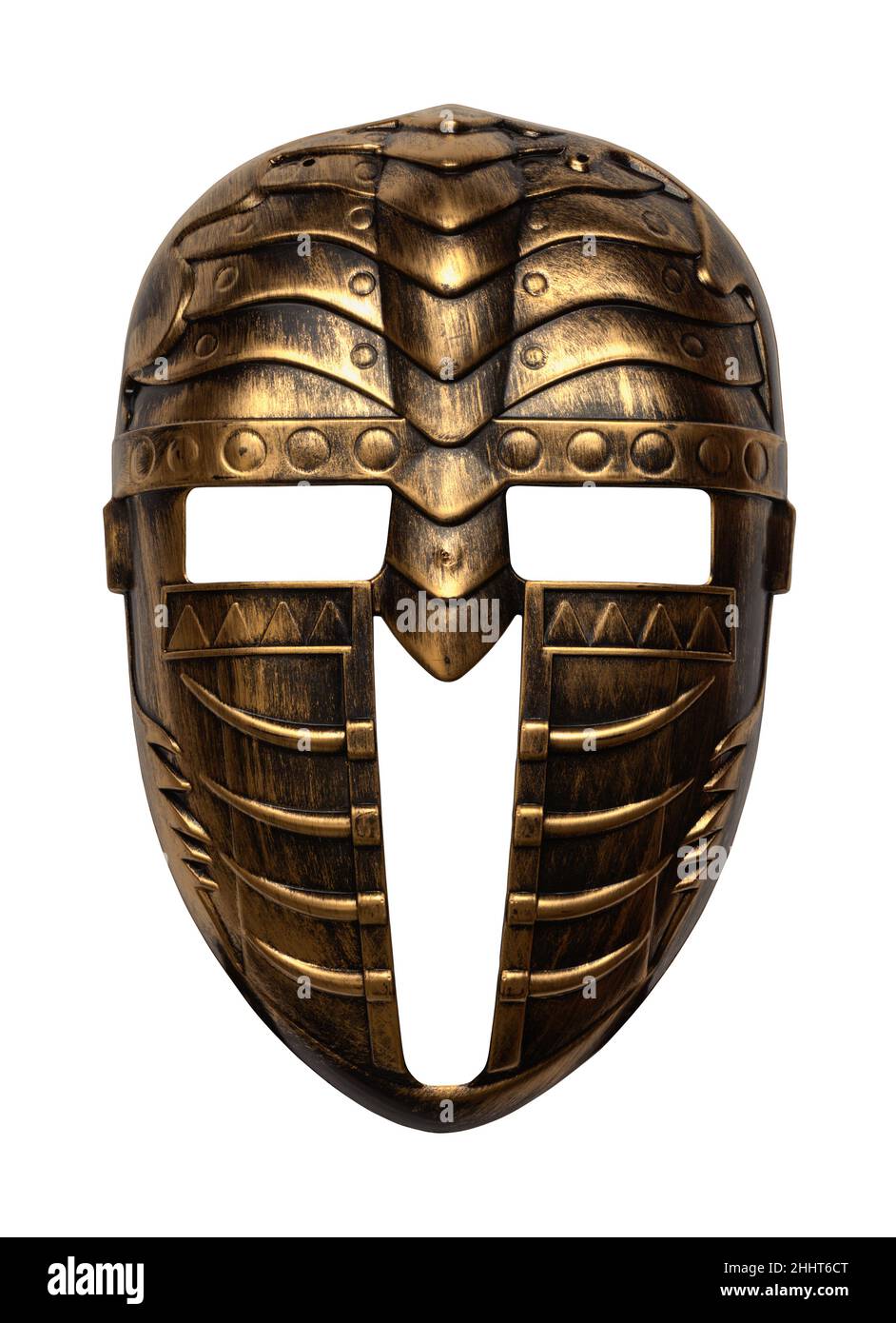 Maschera facciale Knight Armor Cut out su bianco. Foto Stock