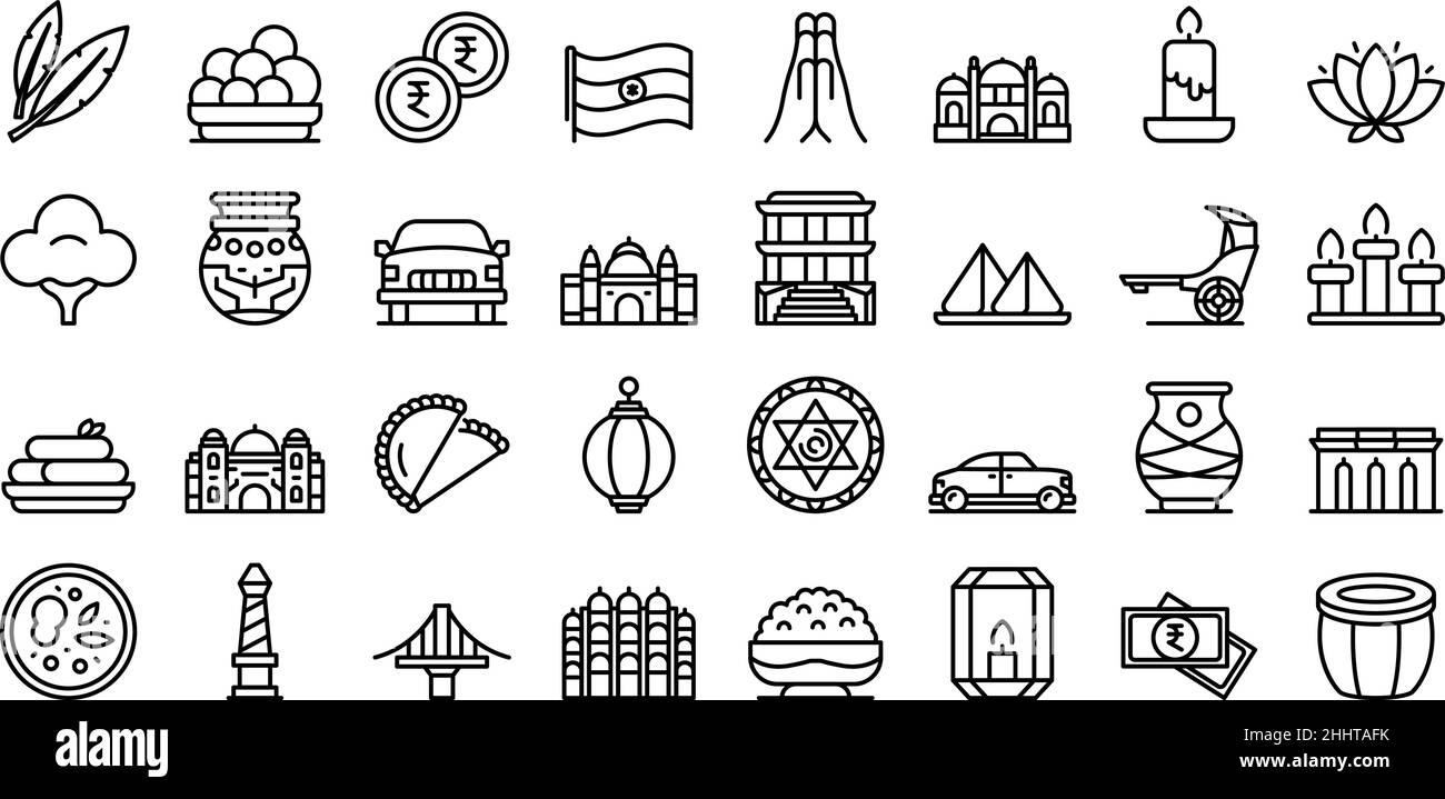 Le icone di Kolkata impostano il vettore di contorno. India città. Ponte commemorativo Illustrazione Vettoriale