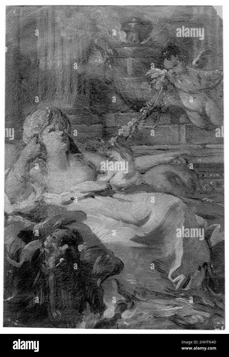 Donna Rectlining 18th secolo forse di Joseph Marie Vien francese in legno dorato telaio (07.225.393).. Donna Reclining. Forse di Joseph Marie Vien (francese, Montpellier 1716–1809 Parigi). Francese. 18th secolo. Olio su carta. Dipinti-decorativi Foto Stock