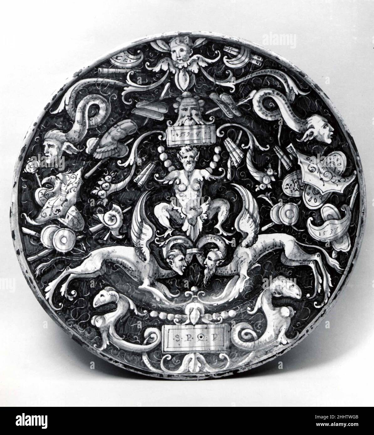 Piatto (piatto) 1537 Italiano, probabilmente Castel Durante. Piatto (piatto). Italiano, probabilmente Castel Durante. 1537. Maiolica (terracotta stagnata). Ceramica-ceramica Foto Stock