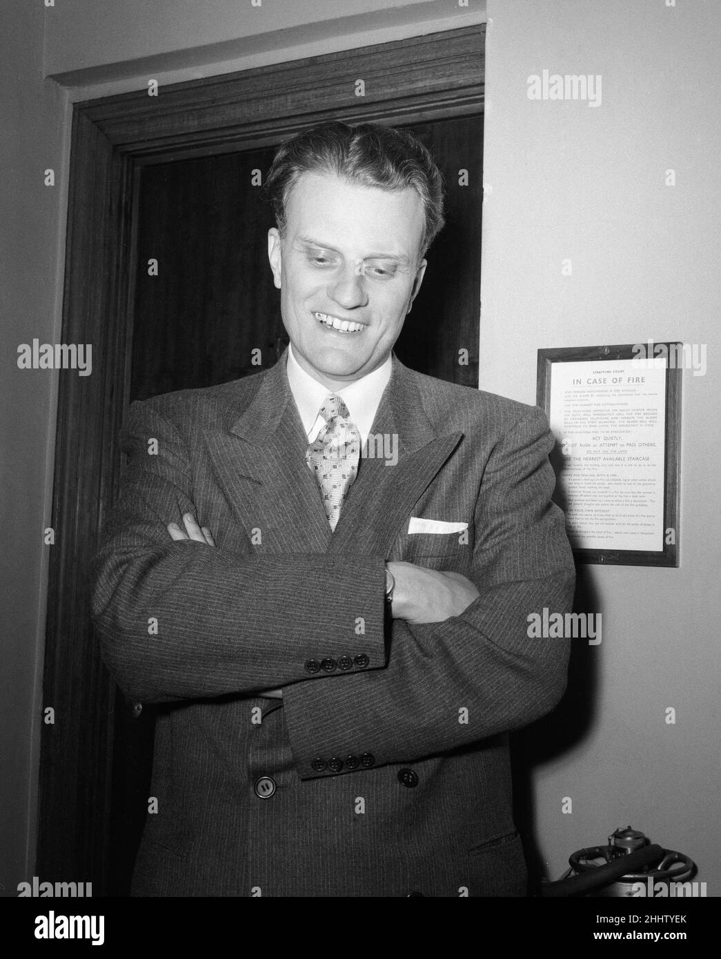 L'evangelista americano Billy Graham al Central Hall di Westminster, Londra, dove ha parlato di una conferenza stampa all'inizio della sua crociata londinese del mese di Londra. 25th febbraio 1954. Foto Stock