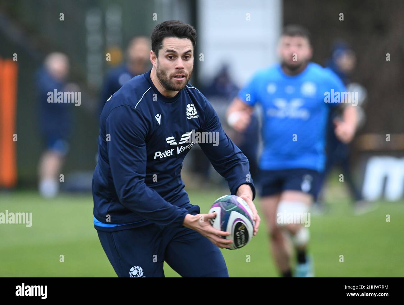 Oriam Sports Centre Edinburgh.Scotland.UK.25th Jan 21 Guinness Six Nations Scotland Sean Maitland durante la sessione di allenamento di rugby. Credit: eric mccowat/Alamy Live News Foto Stock