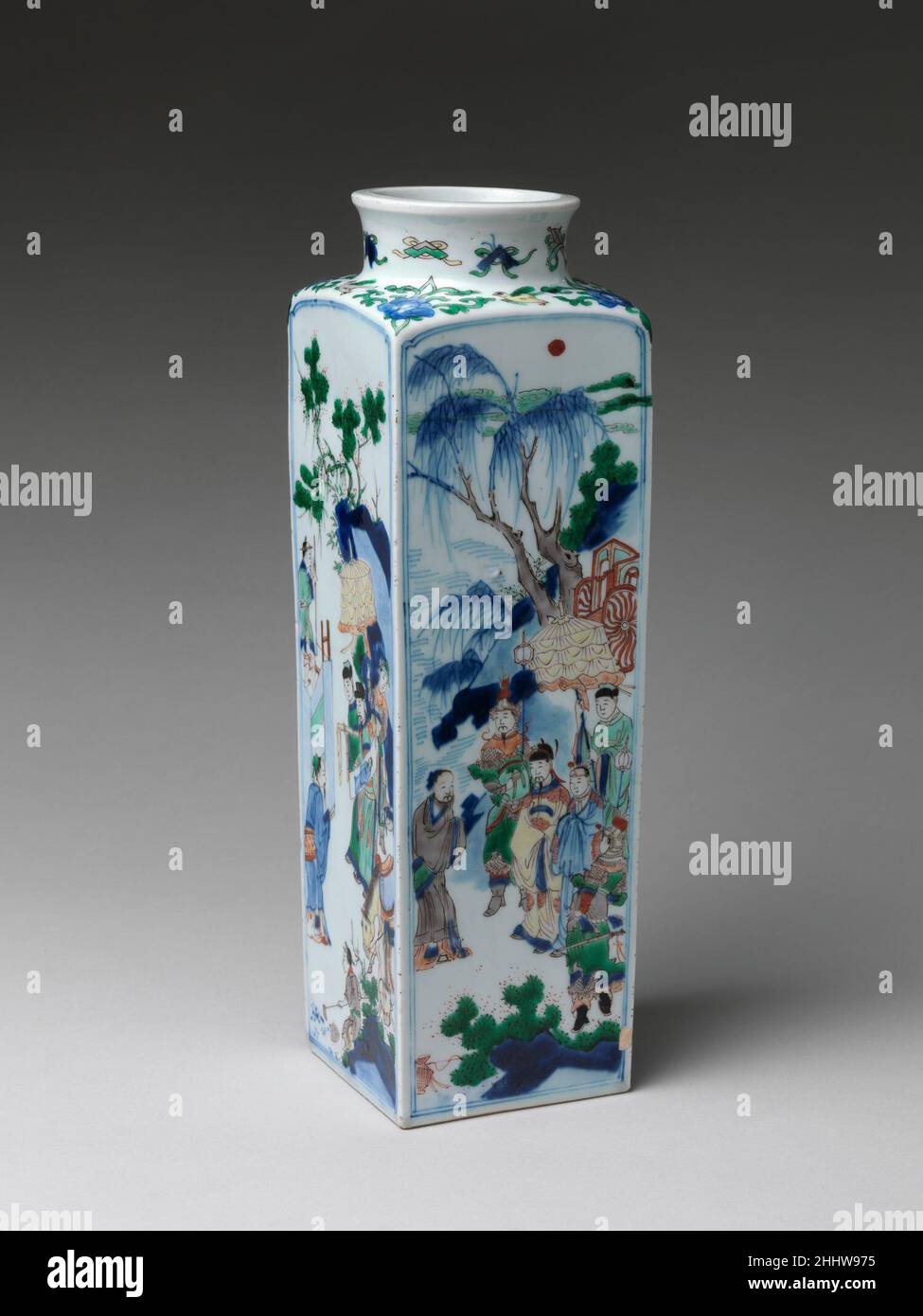 Vaso con Re Wen visitare lo Scholar Jiang Taigong metà 17th secolo Cina le narrazioni dipinte sui quattro lati del vaso erano più probabilmente basate su scene simili in illustrazioni di blocco di legno. Il pescatore solitario in alto a sinistra identifica la scena come una storia, ambientato nel XII o XI secolo a.C., in cui un regnante di nome Wen cerca il consiglio di uno studioso di nome Jiang Taigong. Vase con King Wen visitando lo Scholar Jiang Taigong 42389 Foto Stock