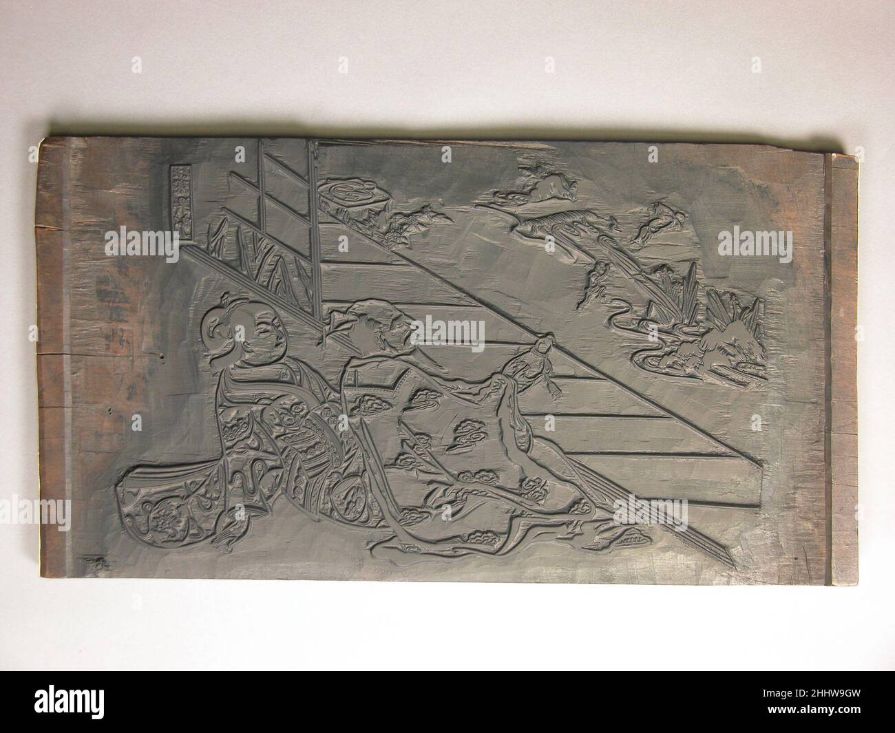 Blocco di legno per un'illustrazione da Nishikawa Sukenobu 18th secolo originale illustrazione disegnata da Nishikawa Sukenobu giapponese. Blocco di legno per un'illustrazione di Nishikawa Sukenobu 57108 Foto Stock