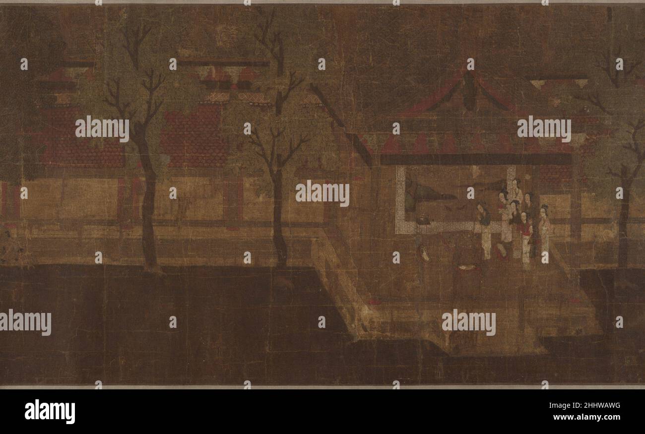 Padiglione con figure artista non identificato. Padiglione con figure. Artista cinese non identificato, 10th secolo (?). Cina. Handscroll; inchiostro e colore su seta. Cinque dinastie (907–960) – dinastia dei primi Song (906–1279). Dipinti Foto Stock