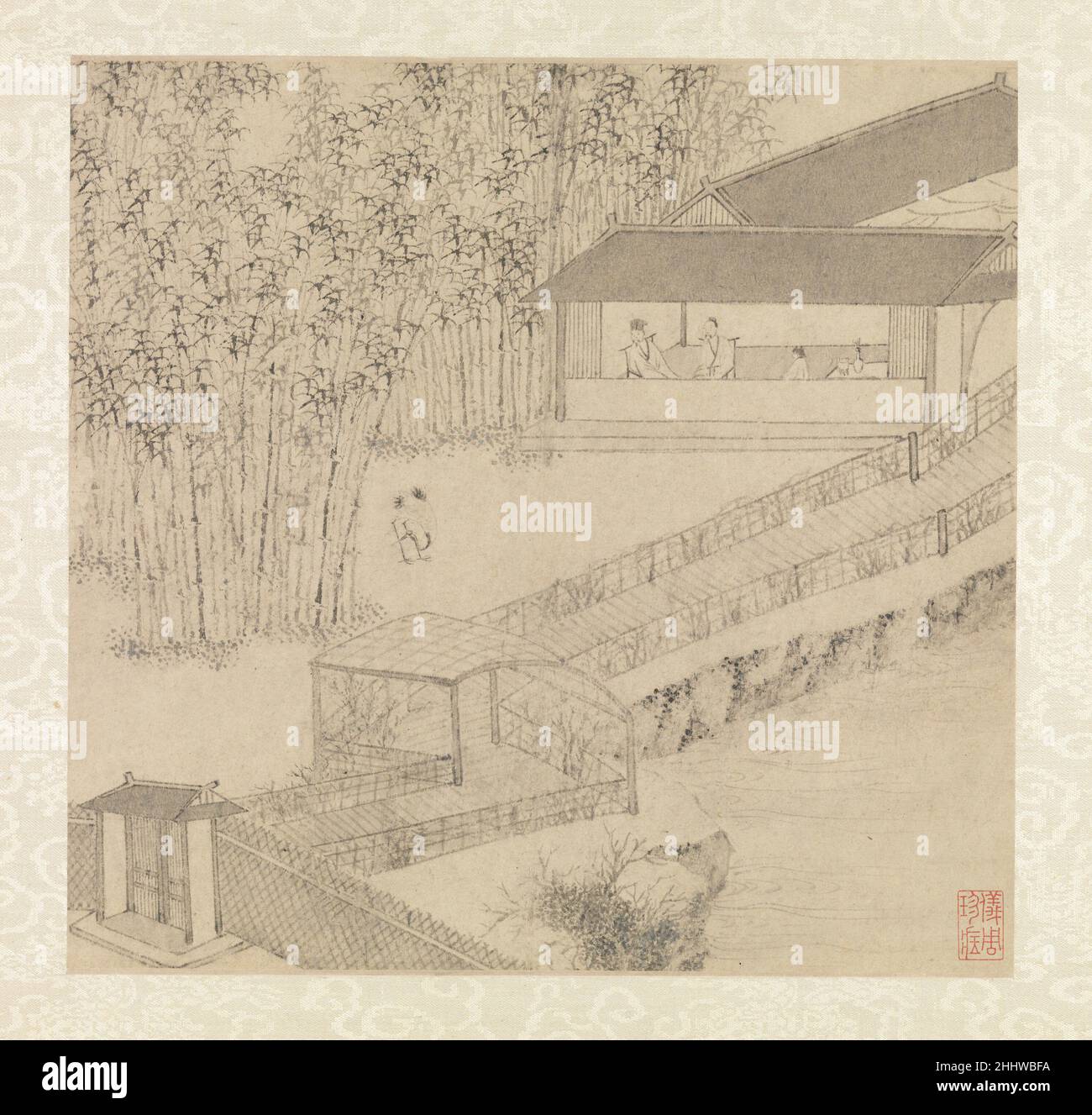 Giardino dell'inept Administrator 1551 Wen Zhengming Cinese il Giardino dell'inept Administrator (Zhuozheng Yuan) è stato costruito sul sito di un antico tempio a Suzhou dal censore Wang Xianchen (atto. CA. 1500–1535). Nel 1527, dopo un soggiorno infelice a Pechino, l'artista Wen Zhengming tornò a Suzhou, dove gli fu dato uno studio in giardino. In un album del 1535, Wen dipinse trentuno vedute del sito, ognuna accompagnata da una poesia e da una nota descrittiva. Sedici anni dopo, all'età di ottantuno, dipinse questo secondo album di otto viste. Il giardino esiste ancora a Suzhou, ma centu Foto Stock