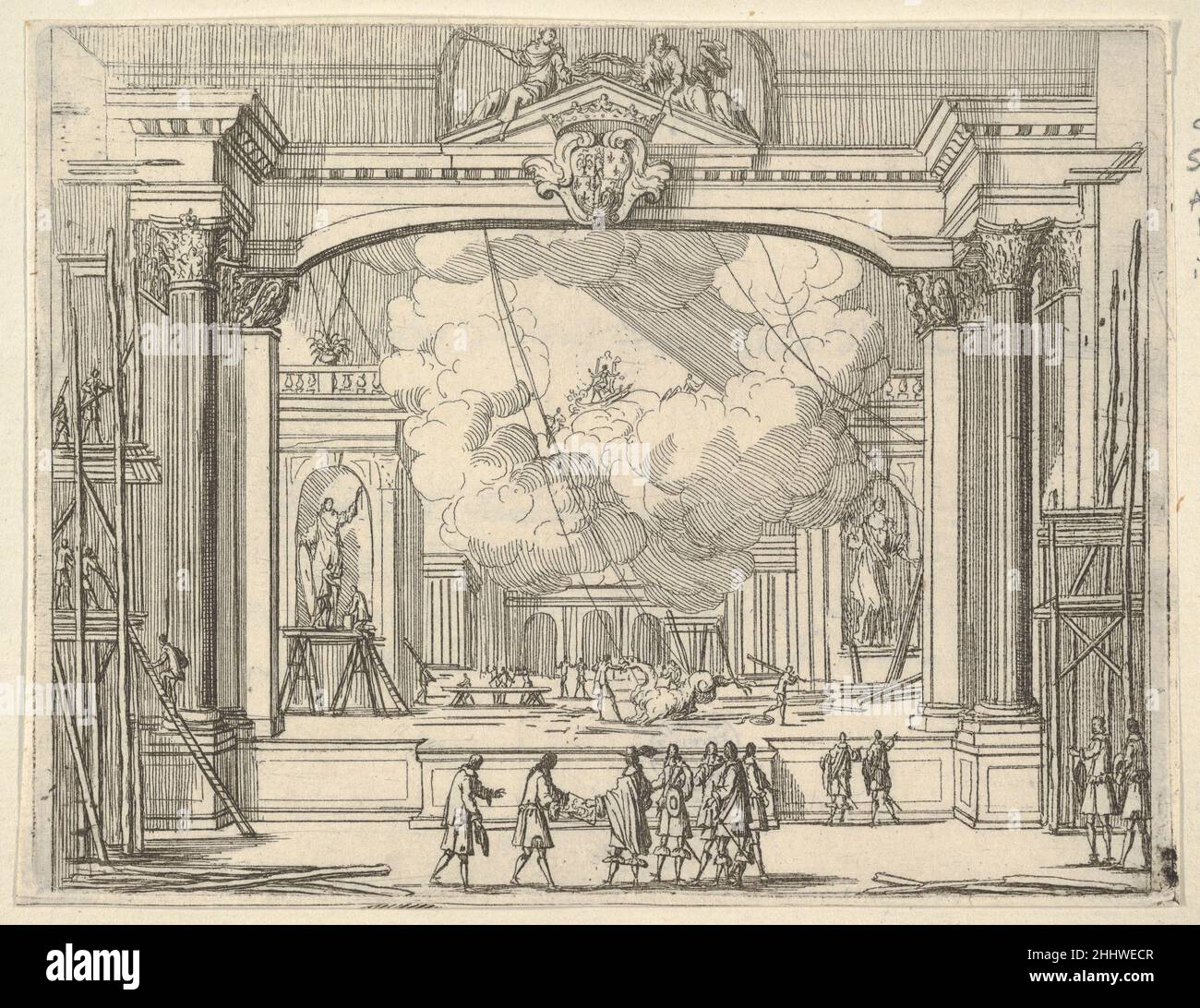 Francesco i d'Este ordini Fête decorazioni, da l'idea di un Principe ed Eroe Cristiano a Francesco i d'Este, di Modena e Reggio Duca VIII [...] 1659 Bartolomeo Fenice (Fénis) Italian questa stampa proviene da l'idea di un Principe ed Eroe Cristiano in Francesco i d'Este, di Modena e Reggio Duca VIII [...] raccolta in un album di tavole marroni. Quattro stampe sono incise su ogni pagina dell'album con un'iscrizione del XVII o XVIII secolo incollata sotto la stampa sulla pagina dell'album. Le stampe sono incise come Callot e illustrano la natura virtuosa di Francesco i d'Este come regnante Foto Stock