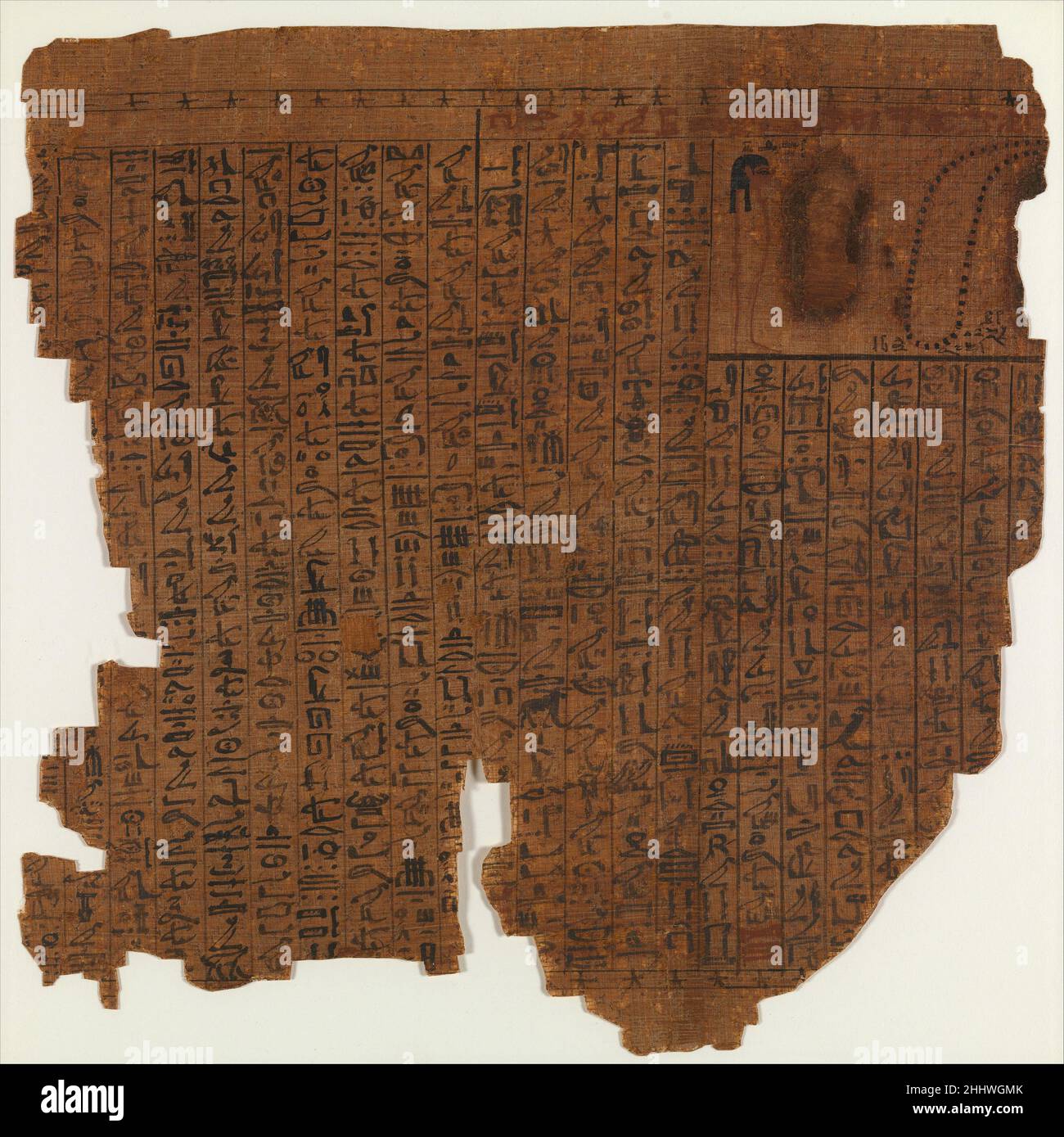 Foglio dal Papiro di Amenhotep ca. 1427–1390 a.C. nuovo regno due frammenti di un libro del papiro morto della collezione appartenevano ad un uomo di nome Amenhotep che era il capo dei costruttori di Amun. Questo frammento conserva parti dei capitoli 42 e 64. Il secondo frammento conserva il Capitolo 78.. Foglio del Papiro di Amenhotep 554676 Foto Stock